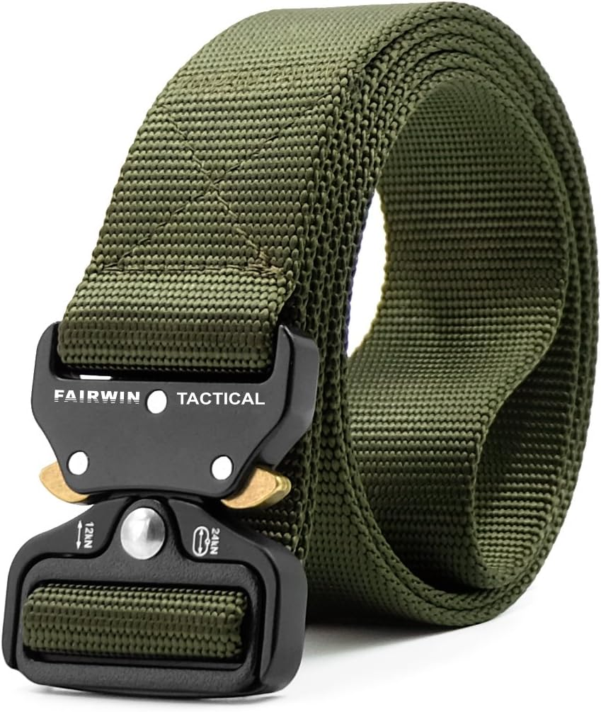 FAIRWIN Tactical Belt, Military Style Webbing Riggers Web Belt Heavy-Duty Quick-Release Metal Buckle Belt for Men
