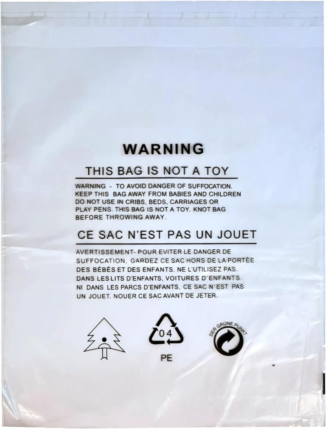 Self Seal Clear Poly Bags with Suffocation Warning, 30Cm X 40Cm, Extra Strong & Thick, FBA Sellers, Apparel Bags - 100 Pack image number 3