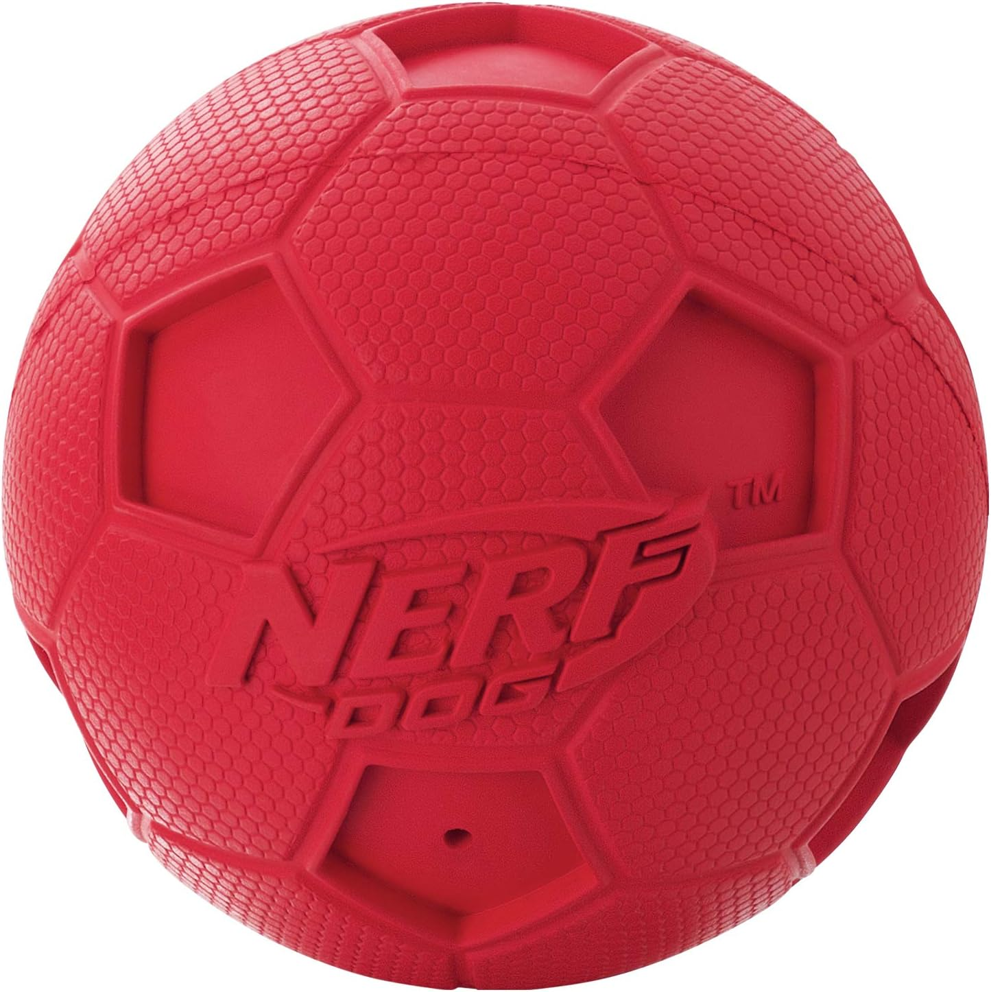 Nerf Dog Soccer Ball Dog Toy with Interactive Squeaker, Lightweight, Durable and Water Resistant, 2.5 Inches, for Medium/Large Breeds, Two Pack, Blue and Red image number 5