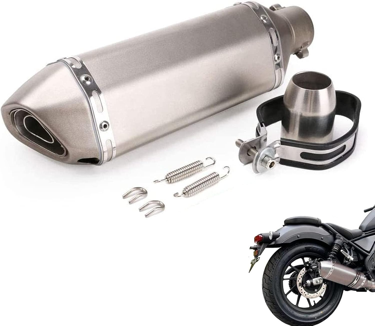 Motorcycle Exhaust Muffler 1.5-2"Inlet with Removable DB Killer for Street/Sport Motorcycles and Scooters with 38,51Mm Diameter Exhaust Pipes(Titanium) image number 2