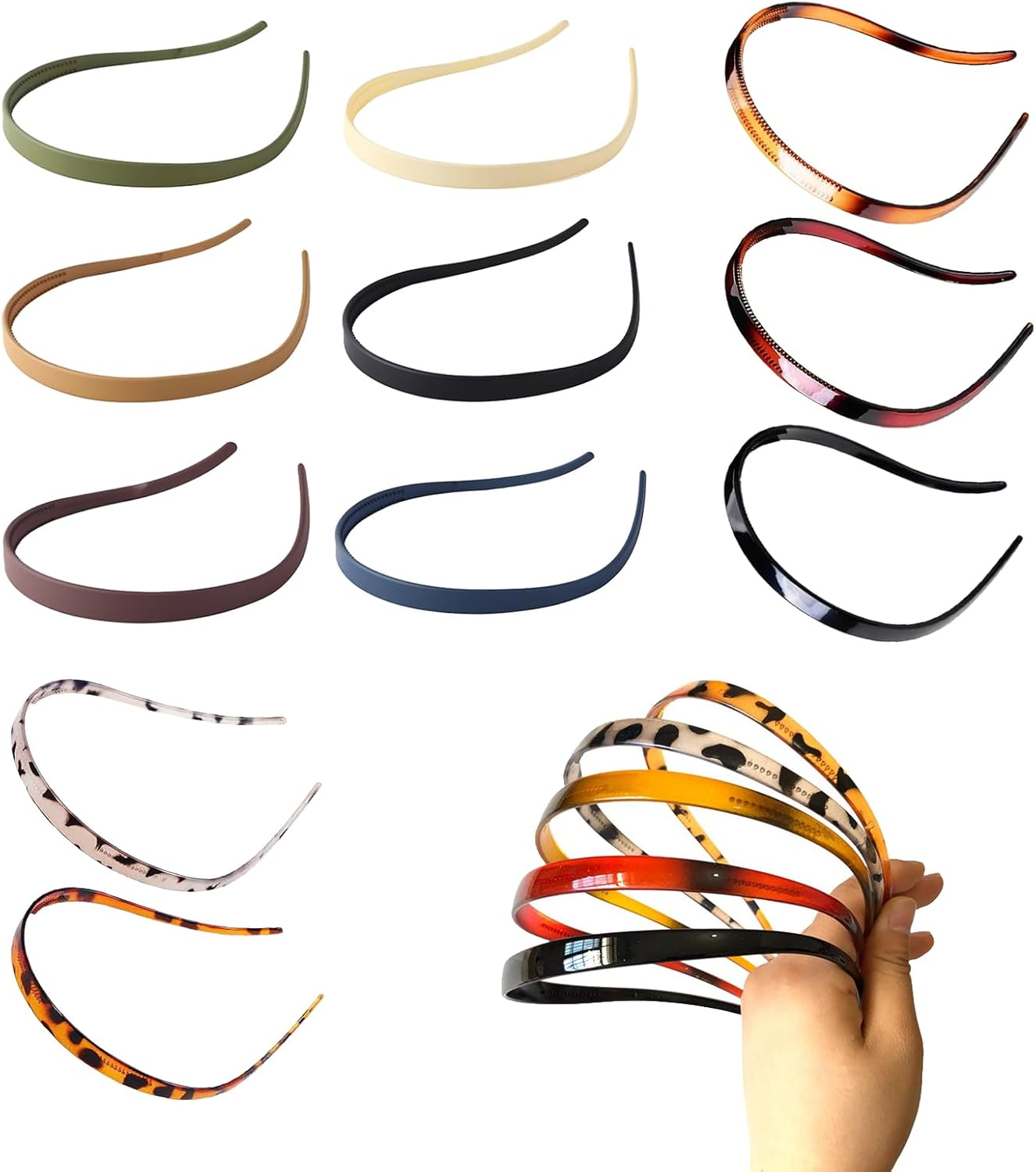 Pack of 11 Hair Bands, No Headache, Hair Band, Flex Headband, No Pressure, Plastic, Simple Headbands, Non-Slip with Teeth, Women and Men, Pressure-Free Headband for Glasses Wearers image number 6