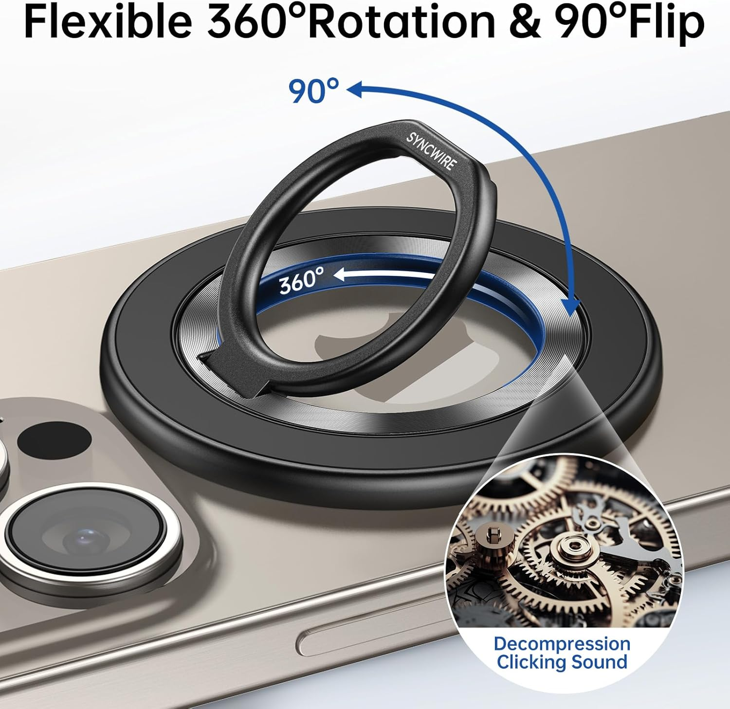 SYNCWIRE Upgraded Magnetic Phone Ring Holder for Magsafe, Cell Phone Grip Stand with Two-Sided Magnetic Compatibility for Iphone 15 Pro Max 14 13 12, Android, Magsafe Accessories