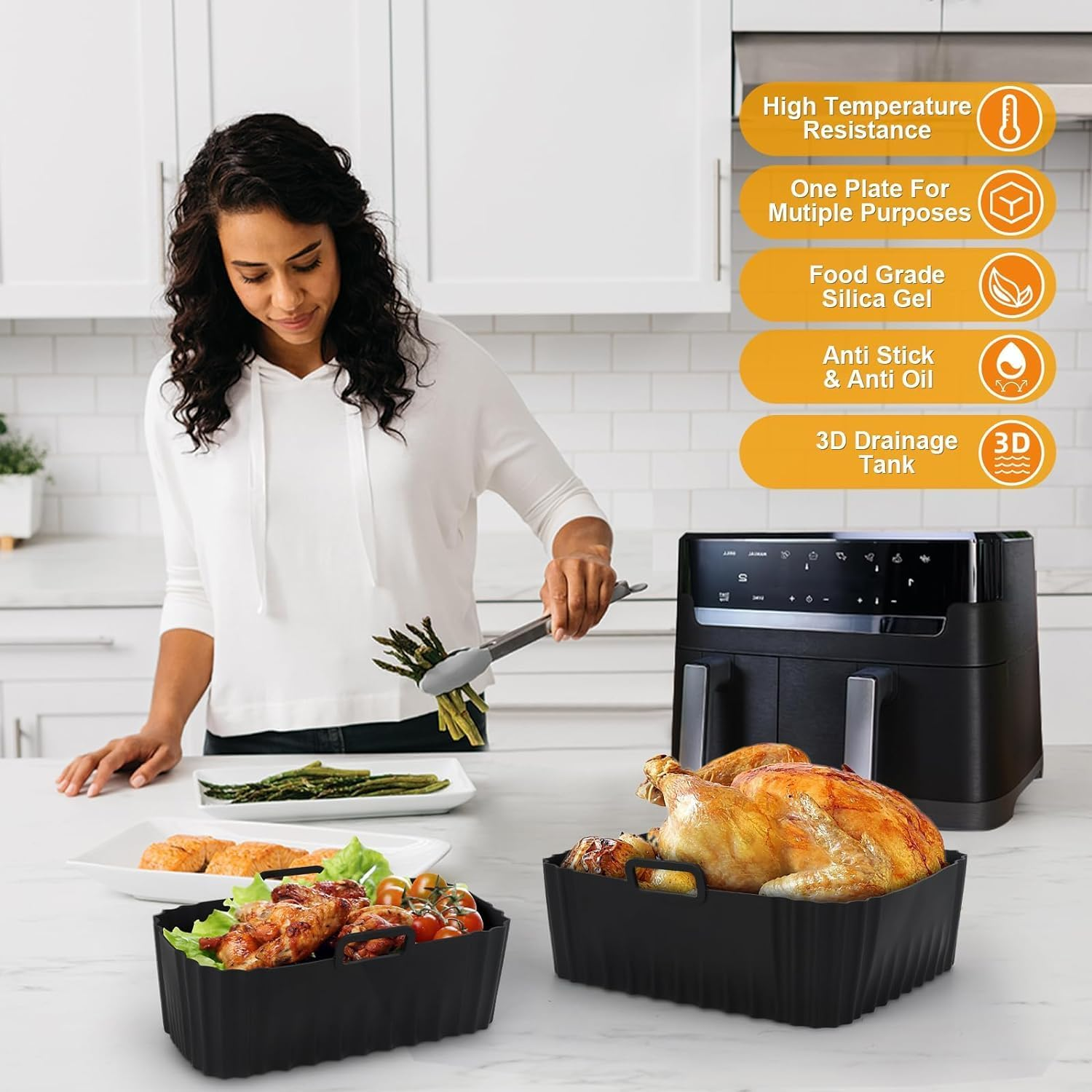 Akulife Air Fryer Liners Silicone Reusable for Tefal Easy Fry 5.2L/3.1L, Dual Air Fryer Inserts, Accessories for Lakeland 5L/3L, Tower T17099 5.2L/3.3L, Salter 5.5L/3.5L, Netta 5.5L/3.5L image number 6