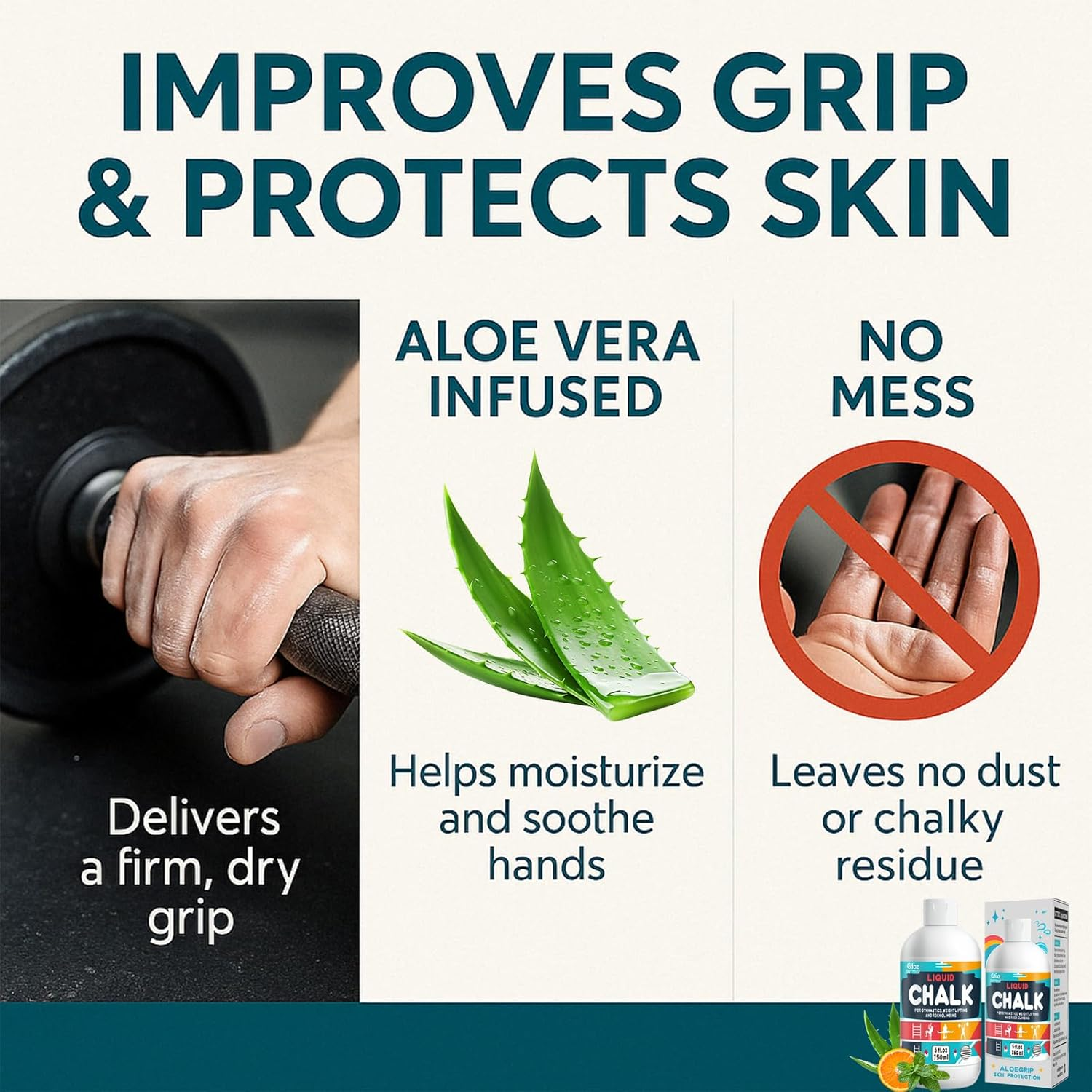 OUTTDOZ 150ML Aloegrip Liquid Chalk, Enhanced Grip & Anti-Slip, Infused with Aloe Vera for Skin Protection, Ideal for Gym, Weightlifting, Rock Climbing, Gymnastics, Barbell image number 3