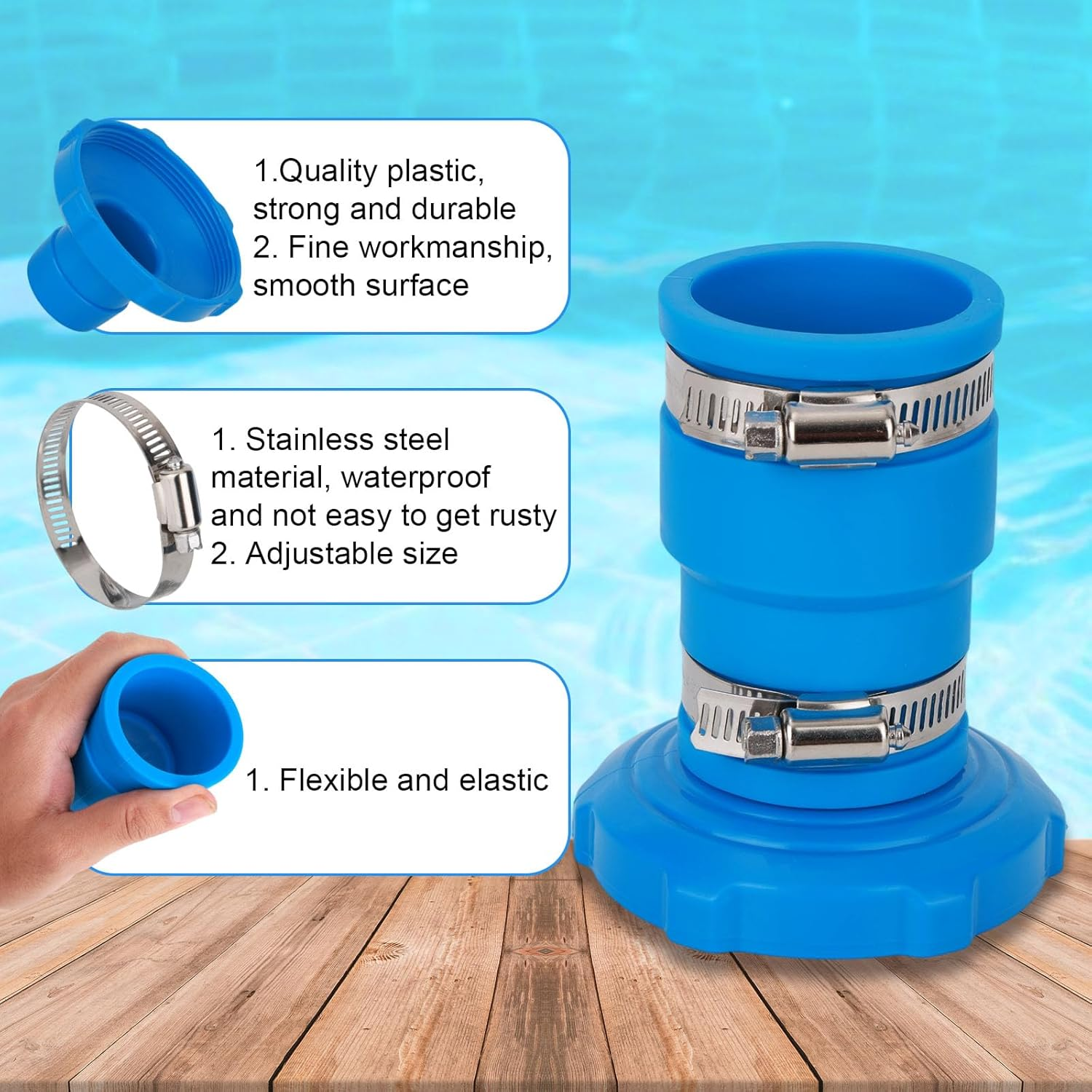 BOXOB Pool Vacuum Hose Adapter B, for Intex above Ground Skimmers Screw Clamps Included Replacement Connector for Filter Pump Hoses & Skimmer Cleaners (Blue) image number 4