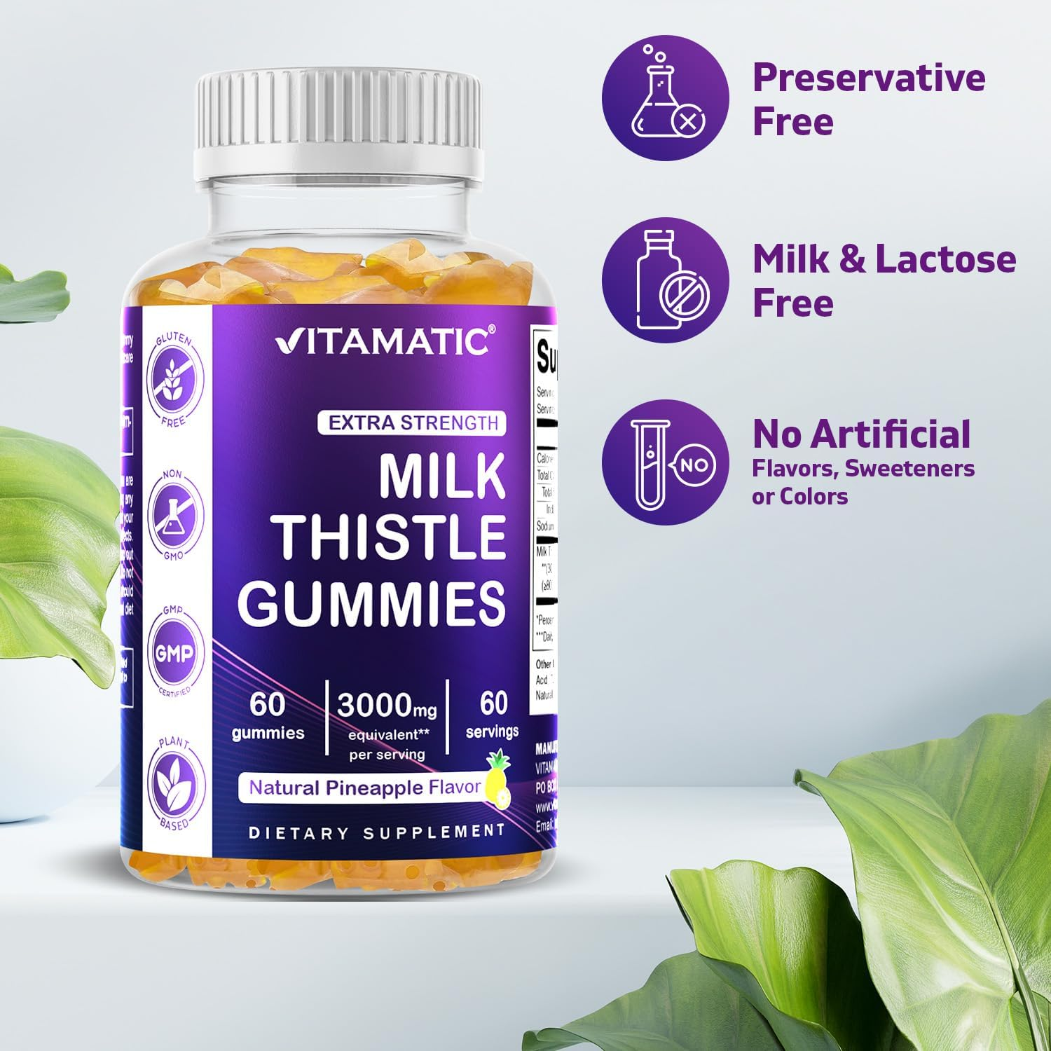 Vitamatic Milk Thistle Gummies - 3000 Mg Equivalent - Liver Detox & anti Oxidant Health - Min. 80% Silymarin Flavonoids - 60 Pectin Based Gummies image number 4