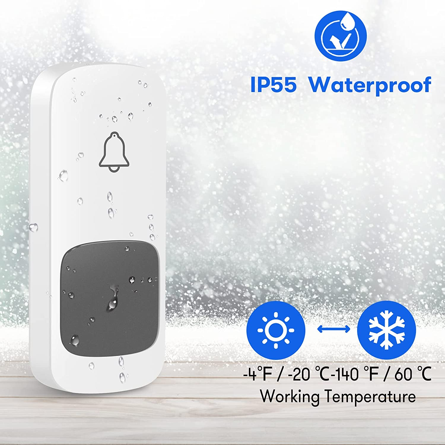 Wireless Doorbell, Remote Door Bell Ringer Wireless Long Range 400M with Fabric Finish, Coolqiya Portable Wireless Door Bells with 1Pc Waterproof Ringer Button and 1Pc Plug-In Doorbell Chime image number 3