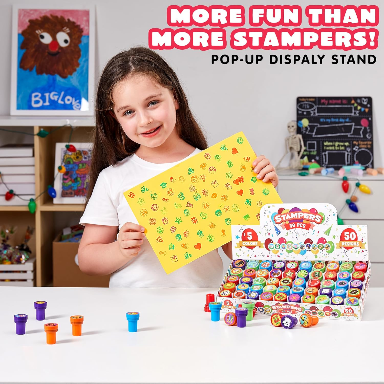 50 Pcs Assorted Stamps for Kids - Self-Ink Stamps with 50 DIFFERENT Designs for Birthday Party Favor, Carnival Prizes, School Stampers, Goodie Bag, Halloween, Christmas (Zoo, Emoji, Holiday Stampers) image number 2