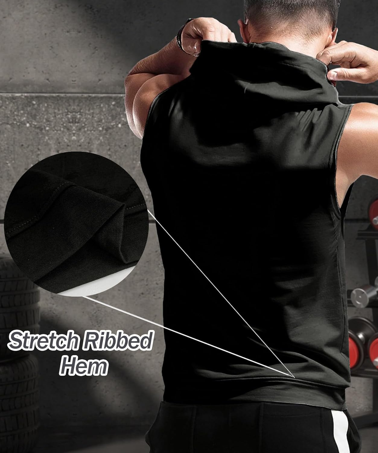 FEOYA Men'S Hooded Tank Tops Sleeveless T-Shirts Gym Vests Top Breathable Quick Dry for Workout Running Bodybuilding Athletic Sport Shirts Drawstring Sweatshirt with Pockets image number 4