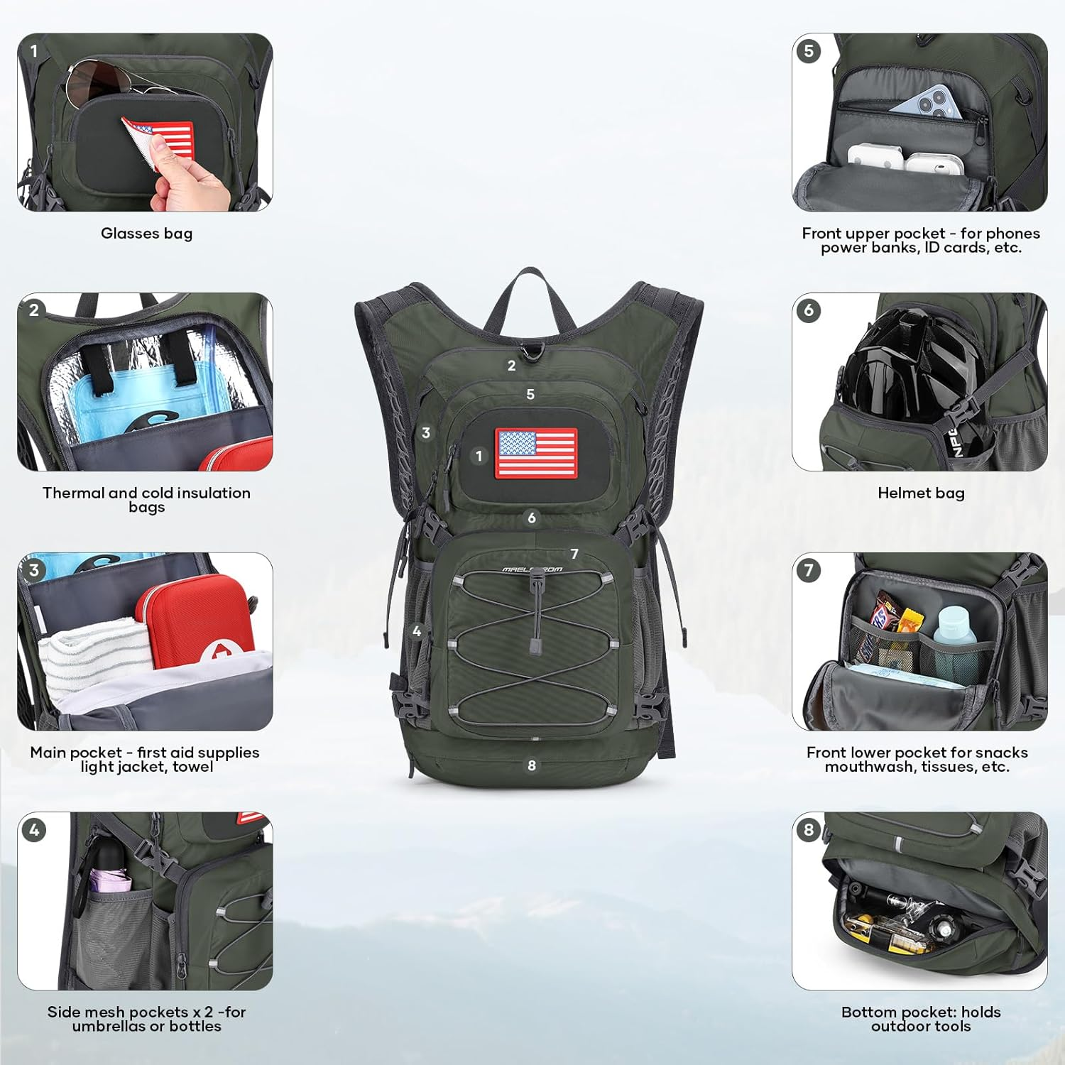 Hydration Backpack, Hiking Backpack with 2L Water Bladder, High Flow Bite Valve Water Backpack Men Women Lightweight Insulation for Hiking, Cycling, Running, Climbing, Camping