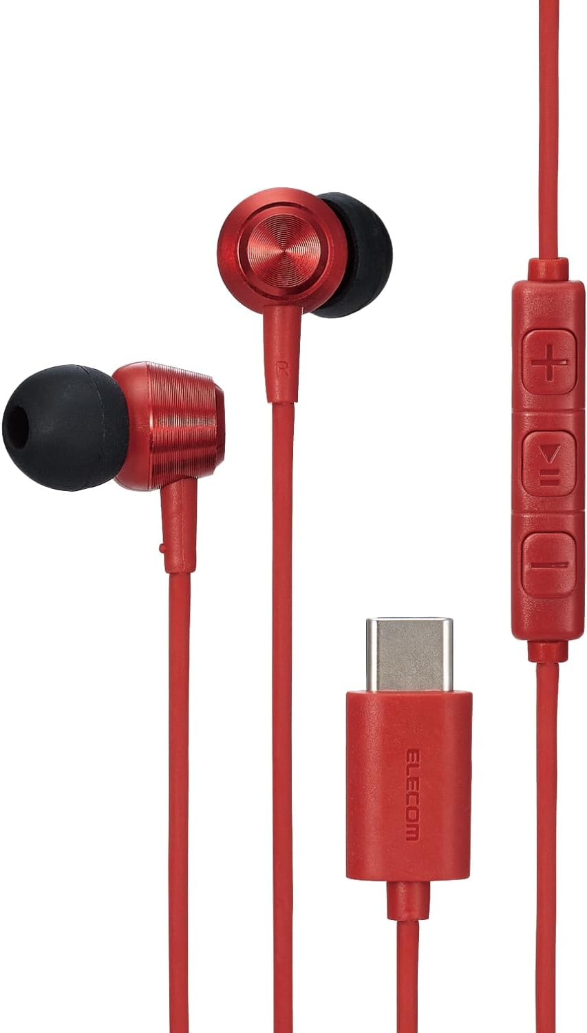 Elecom EHP-DF11CMRD Type-C Earphones with Microphone, Compatible with Iphone 15 [Calls and Audio Adjustable], Enclosed Type, Wired, No Misalignment of Audio and Video, Remote Control, 4 Different