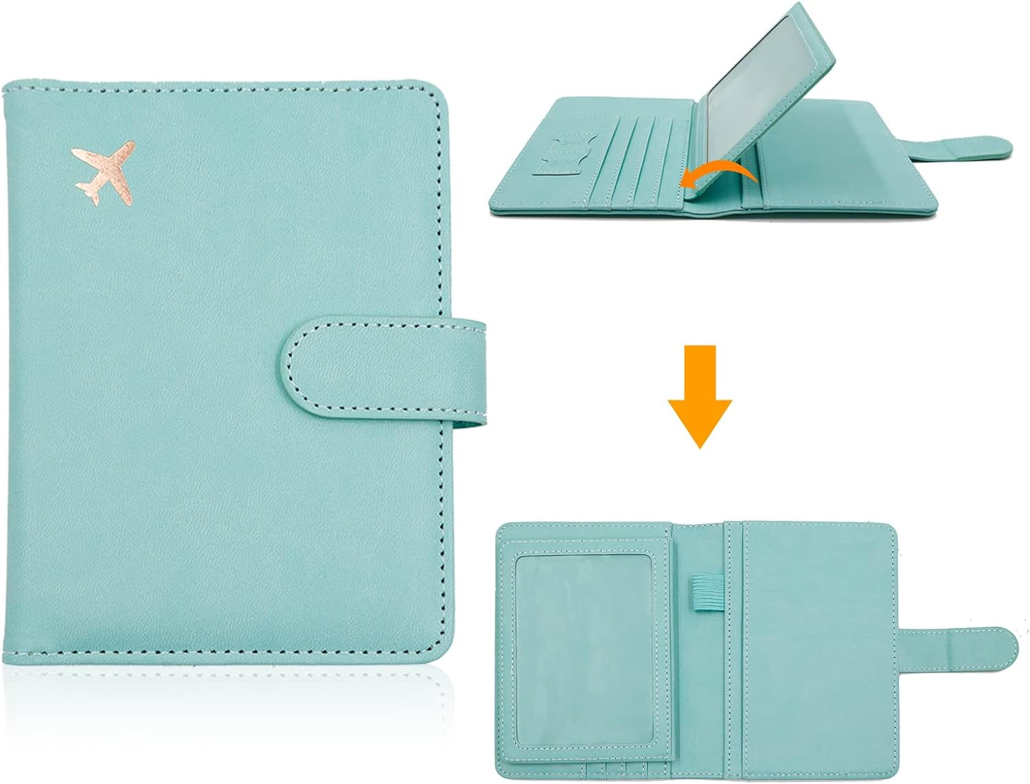 Deziliao Passport and Vaccine Card Holder Combo, PU Leather Passport Holder with Vaccine Card Slot, Passport Wallet for Men and Women&hellip;, Aqua Green, Upgrade