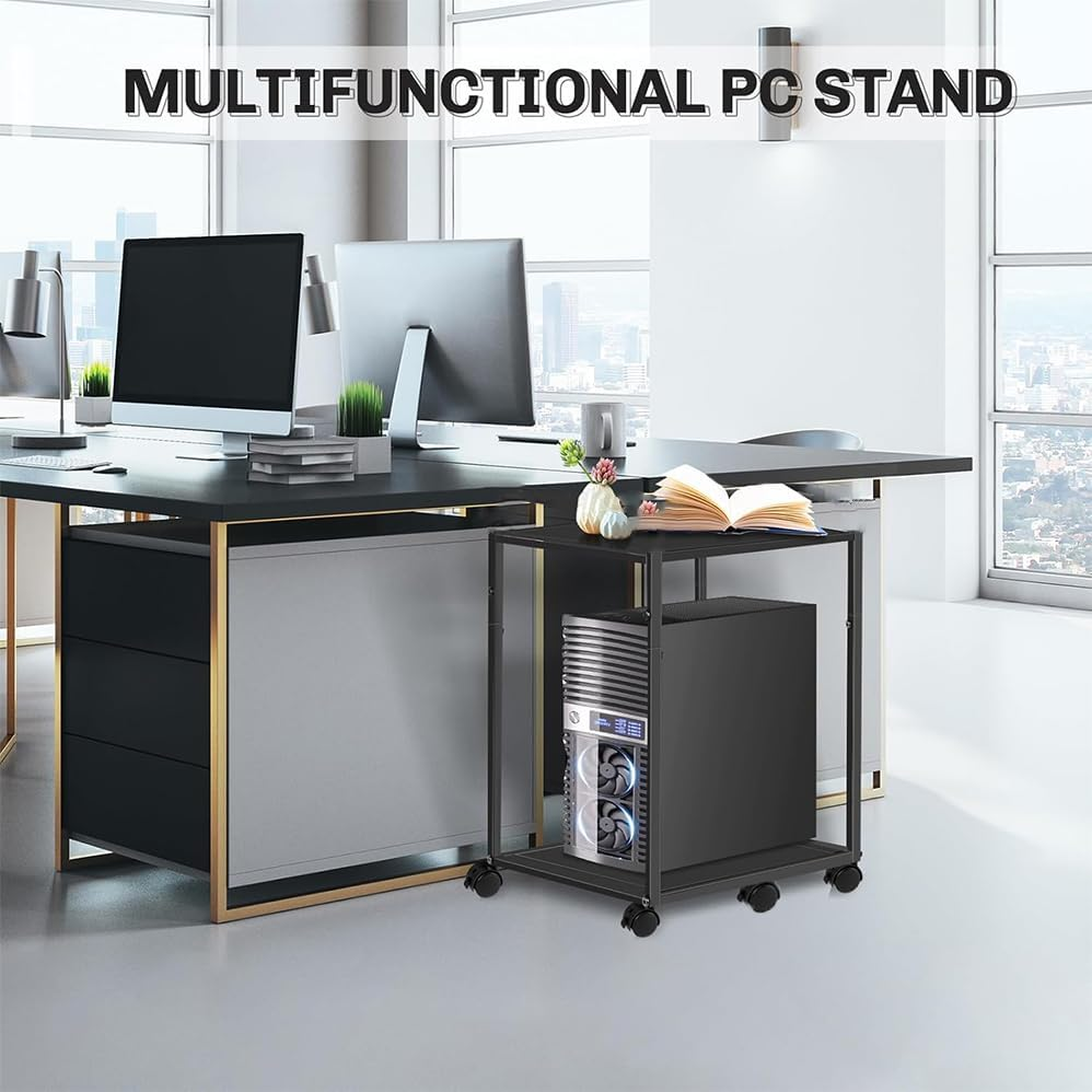 Computer Tower Stand, 2-Tier Stand with Lockable Wheels under Desk for Office Home, Mobile Printer Stands with Rolling Caster Wheels, with Stable Metal Frame, for Home Office Tower Stands image number 5