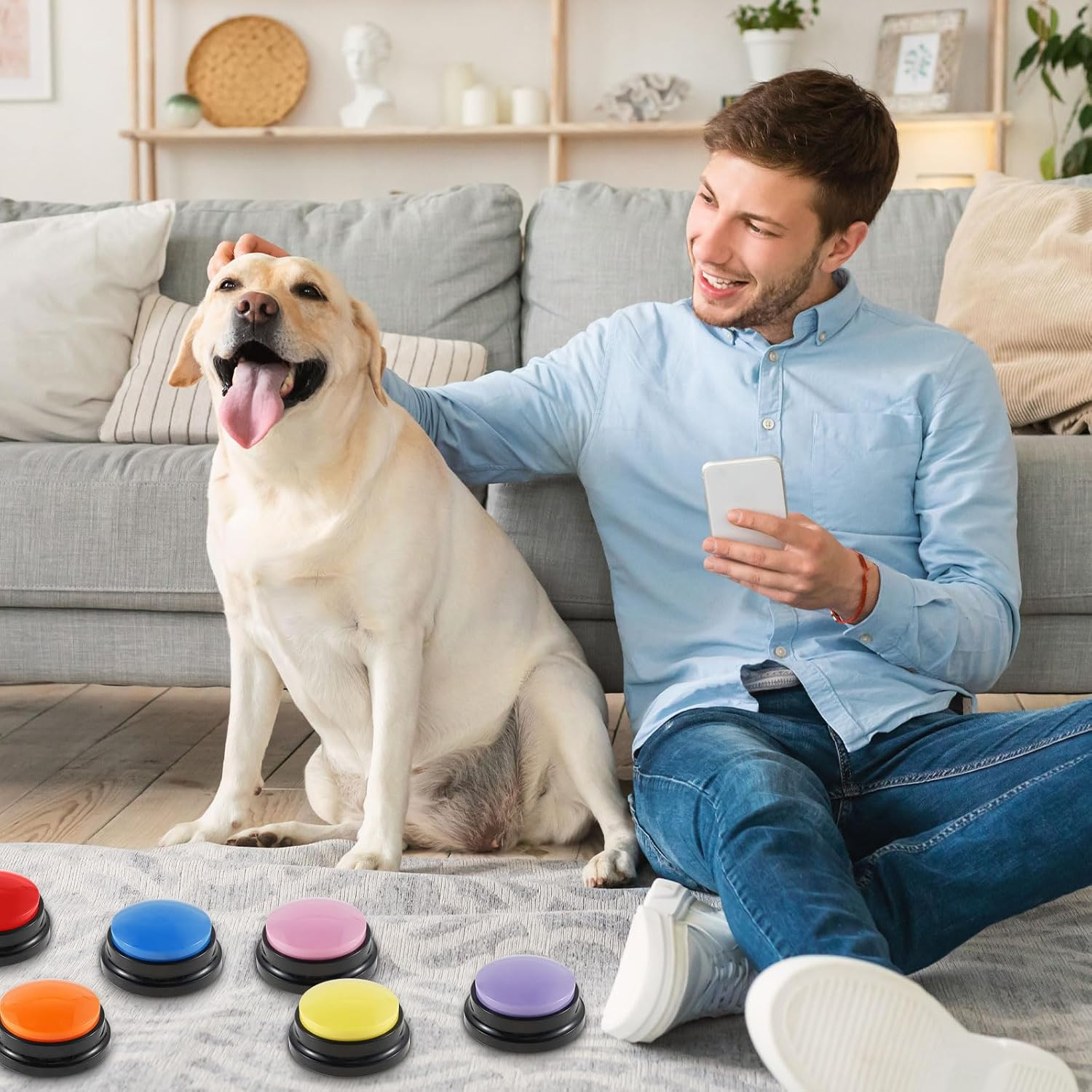 8Pcs Dog Talking Button Recordable Dog Training Buttons 8 Color Dog Training Buzzers 30 Seconds Voice Recording Battery Operated Pet Communication Buttons for Pet Dog Training image number 4