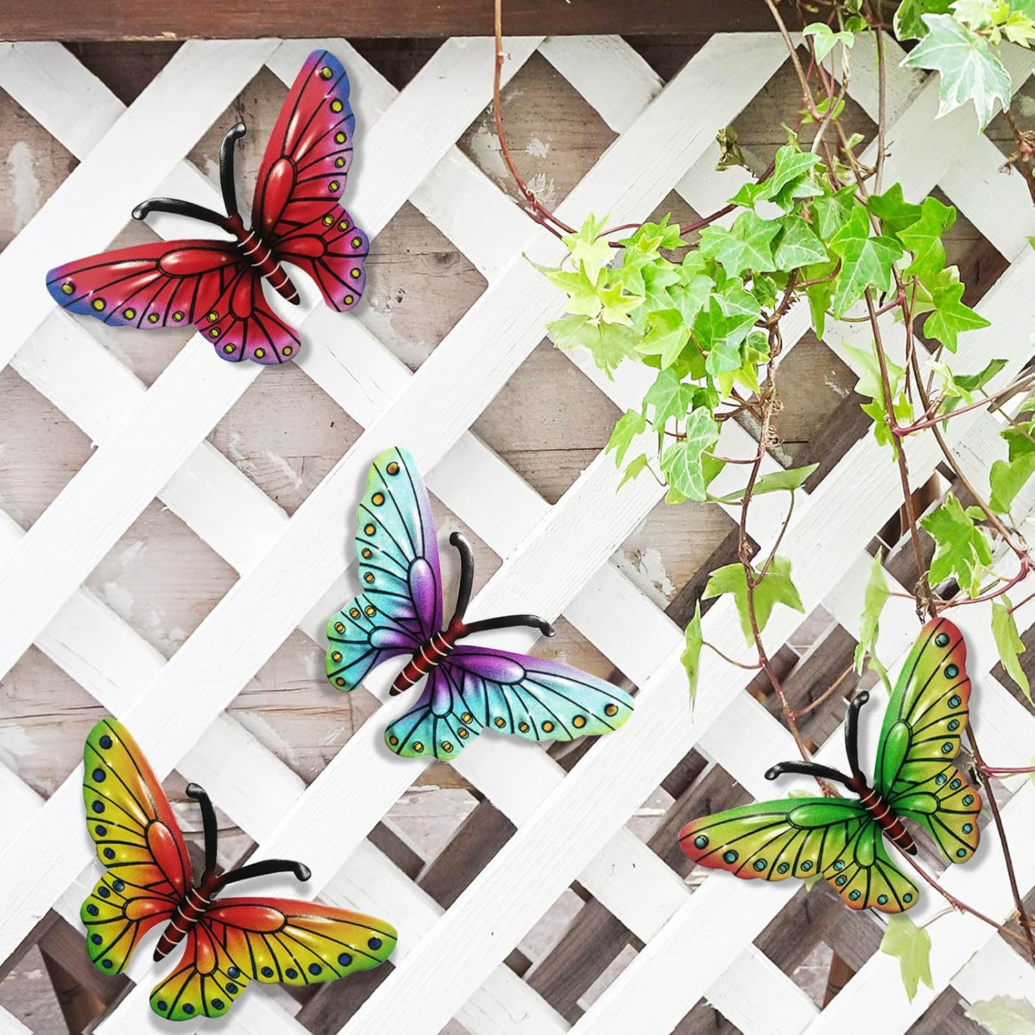 Chihutown 4 Pieces Metal Butterfly Wall Decor, Garden Hanging Decoration, Wall Art for Indoor or Outdoor, Patio and Yard Decorations - 4 Colors image number 3