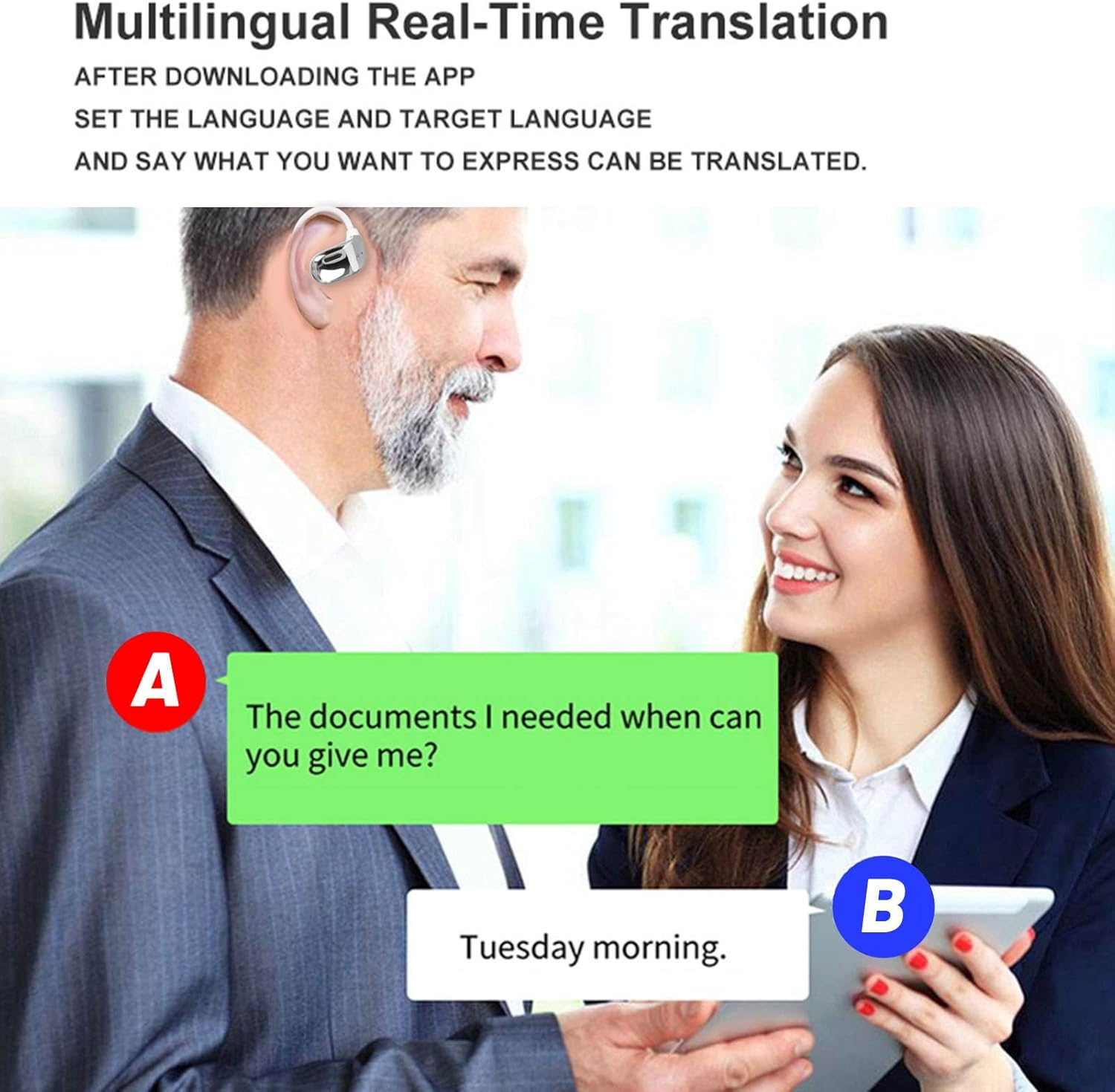 Generic Translation Earbuds, 3 in 1 Ai Translator Earbuds 150 Languages & Accents Translation in Real Time, Language Fit Ios &, for Travel Business Learning image number 1