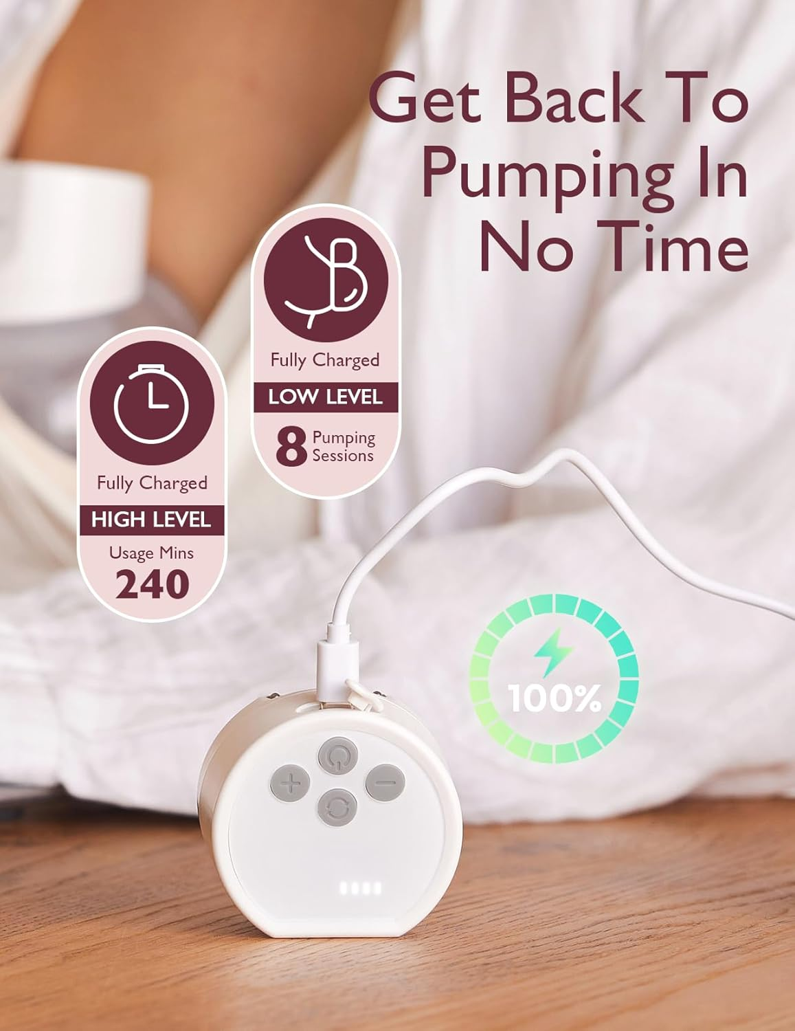 Momcozy Breast Pump Hands-Free S12 Pro, Wearable & Portable Pump with Soft Doublefit Flange 24Mm, 3 Modes & 9 Levels Electric Breast Pump Portable for Easy Pumping, Smart Display (White, 1 Count) image number 3