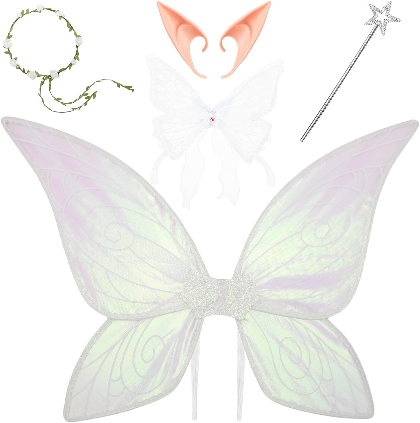 Slowton Fairy Wings Set - 5PCS Butterfly Wings Costume for Adults Girls Women with Angel Butterfly Fairy Ears Floral Crown Halloween Costume Angel Princess Cosplay Role Play Dress up Party image number 4