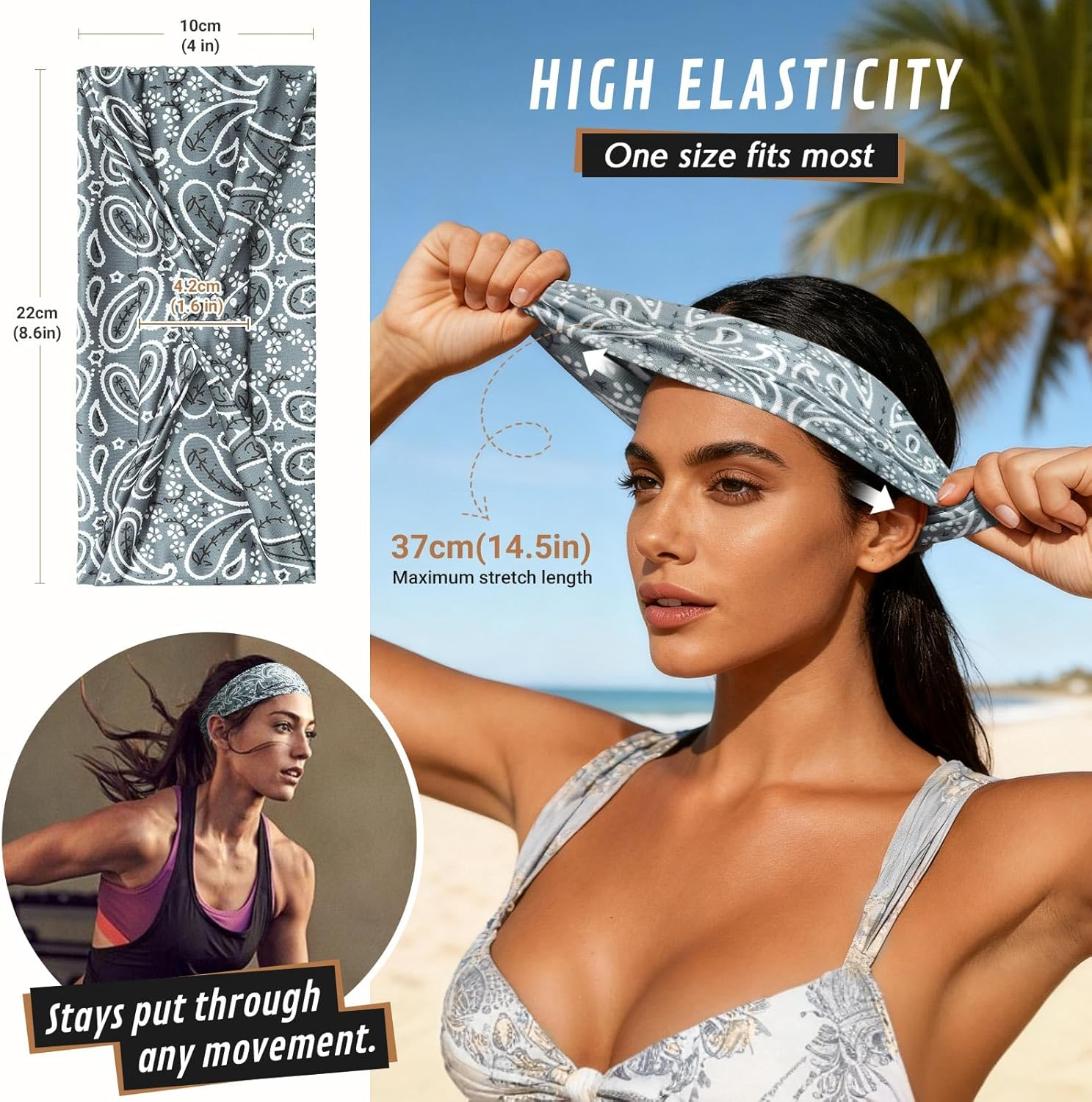 BELEVO Pack of 8 Women'S Elastic Headbands, Thin Non-Slip Hair Bands, Sports Headbands, Soft Headband Hair Band for Yoga, Exercise, Workout, Running, Gym image number 6