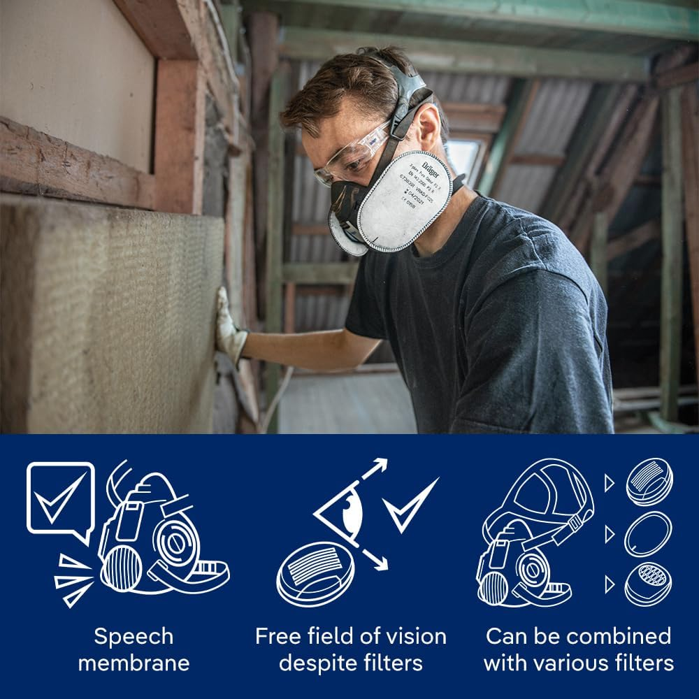 Dr&auml;ger X-Plore&reg; 3500 Half Mask Respirator Set with 2 Reusable Pure P3 Filter Cartridges for Construction Work and DIY, AS/NZS Certified, Size M image number 4