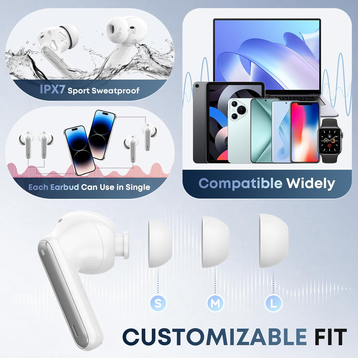 Fhumsh Wireless Earbuds, Bluetooth 5.3 Hifi Stereo Headphones Oil White image number 6