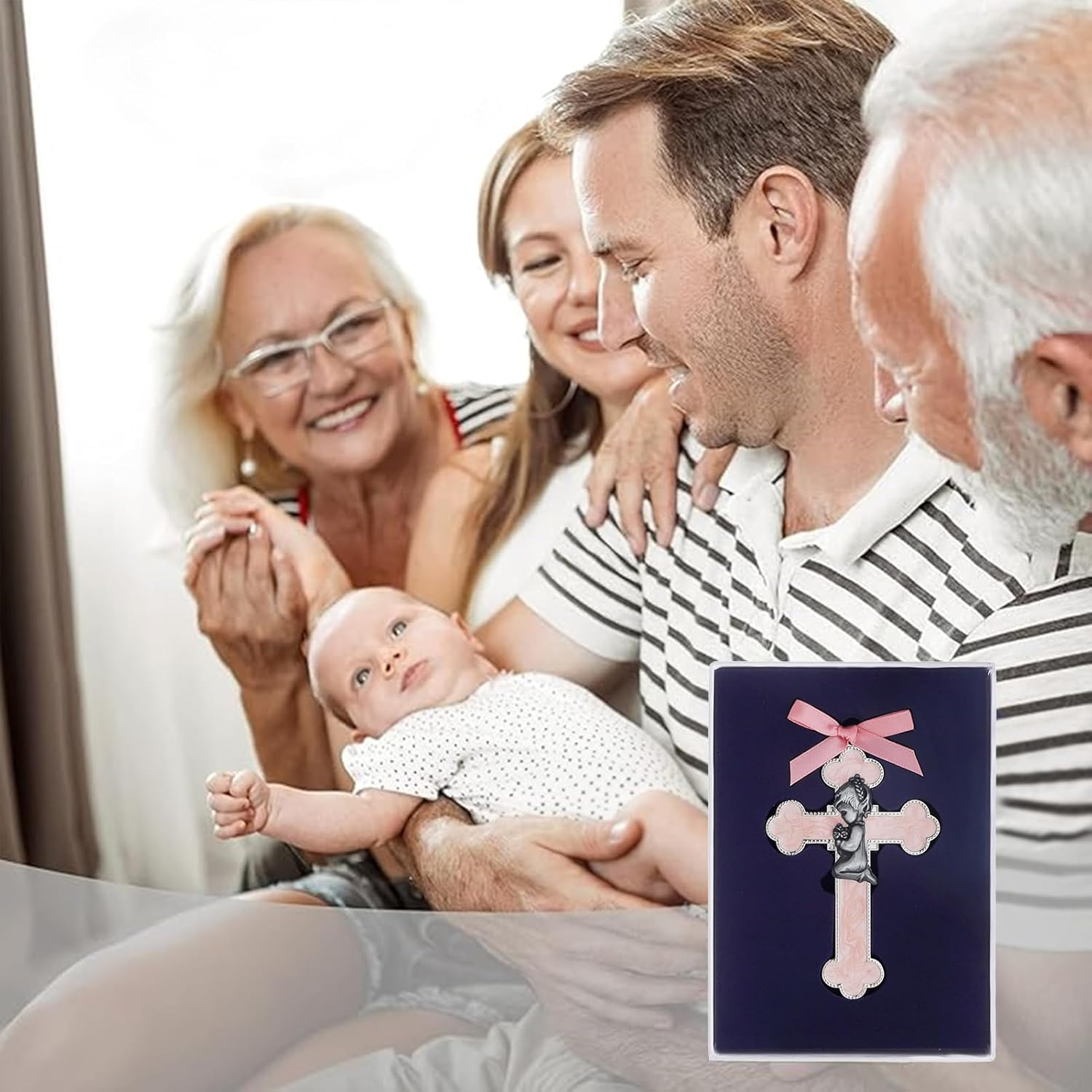 KOMI Pink Baby Wall Cross Baptism Gifts for Girls Praying Boy Cross Wall Hanging Decor Religious Catholic Baptism First Holy Communion Gifts image number 5