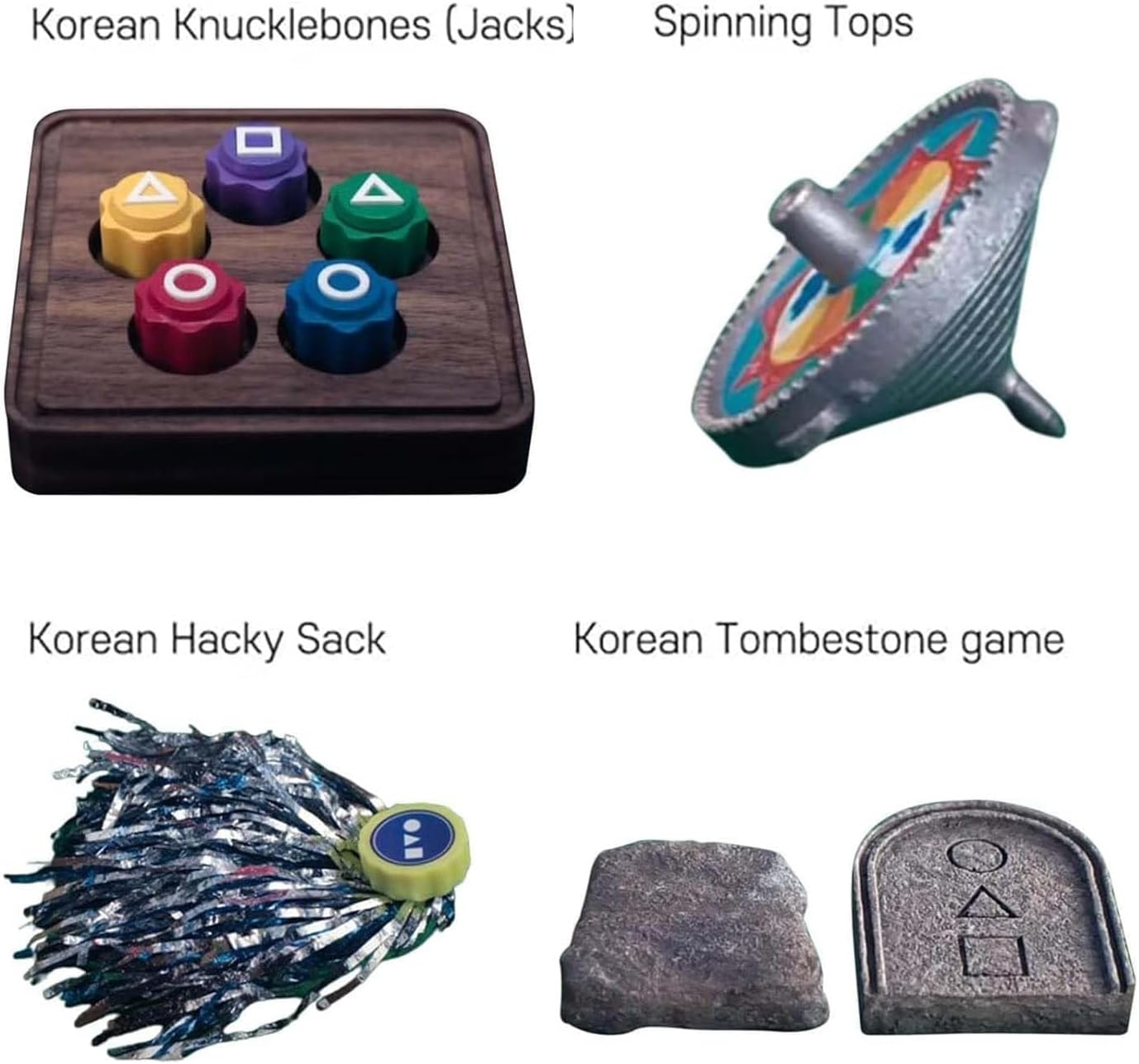 Korean Folk Game Set Korean Traditional Play Game Including Gonggi Game, Jebi Chagi, Biseokchigi, Paeng-Y, DDAKJI image number 1