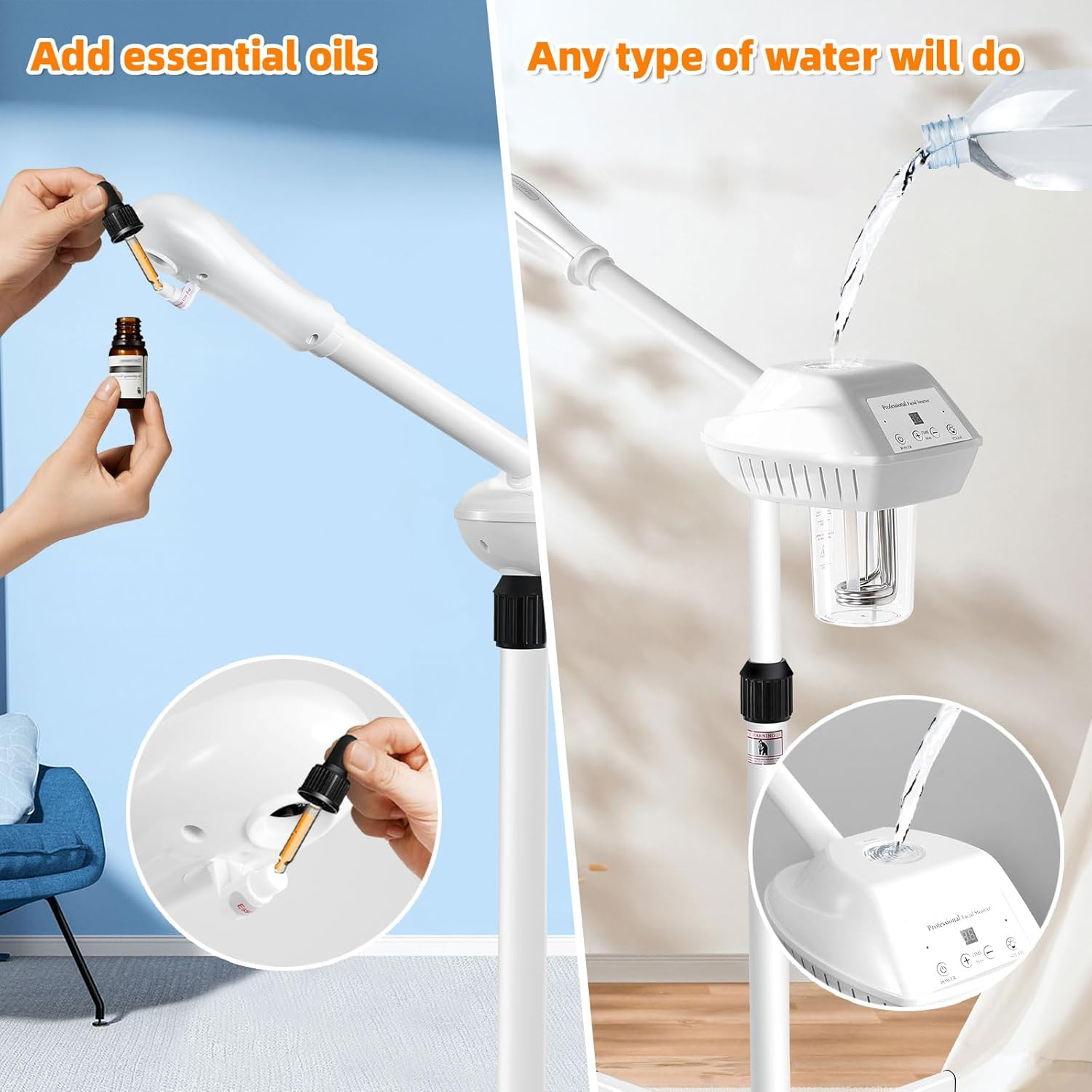 Professional Facial Steamer, Face Steamer on Wheels, SPA Ozone Steamer, Standing Face Steamer for Spa, Salon and at Home Use image number 5