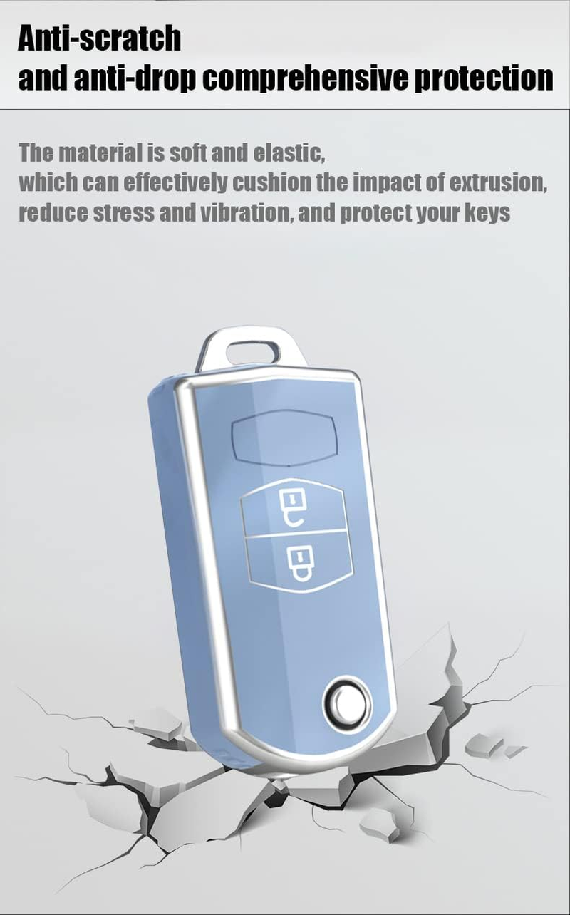 Ontto TPU Car Key Fob Cover Case Fit for Mazda 3 5 6 M6 RX8 MX5 CX5 Flip Folding Key Shell 2 Buttons Remote Key Holder Bag Keychain Keyring Accessories Black B image number 6