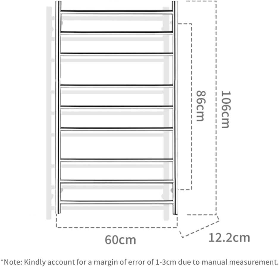 Viviendo Polished Premium Stainless Steel Electric Heated Towel Rack - 9 Bar 106Cm Chrome image number 5