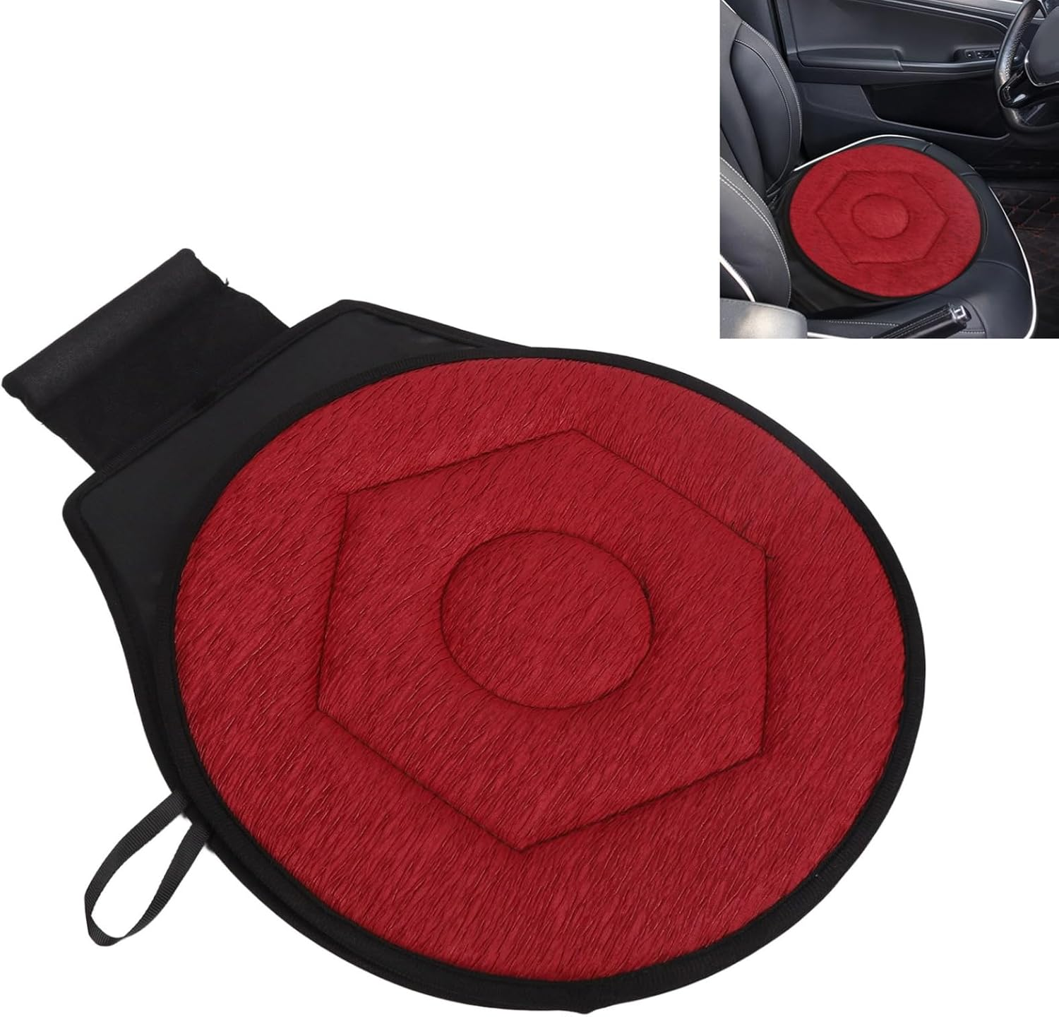 Swivel Car Seat Cushion Forelderly, Swivel Cushion Forcar, round Car Cushion 360 Degrees Rotating Geometric Rhombic Shape, Rotating Cushions (Maroon) image number 3