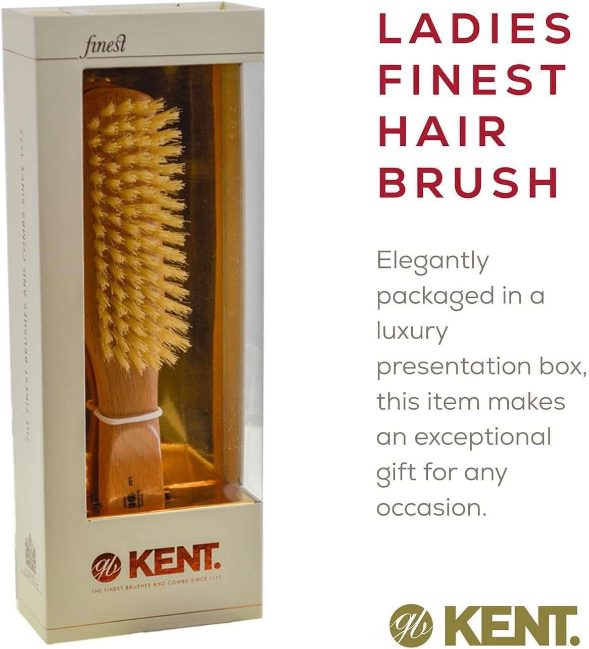 Kent LG3 Finest Hair Brushes for Women - Natural Beechwood and Boar Bristle Narrow Hairbrush for Fine or Medium Thickness Hair All Lengths - Dry Brush for Styling, Straightening, and Stimulating Oils image number 3