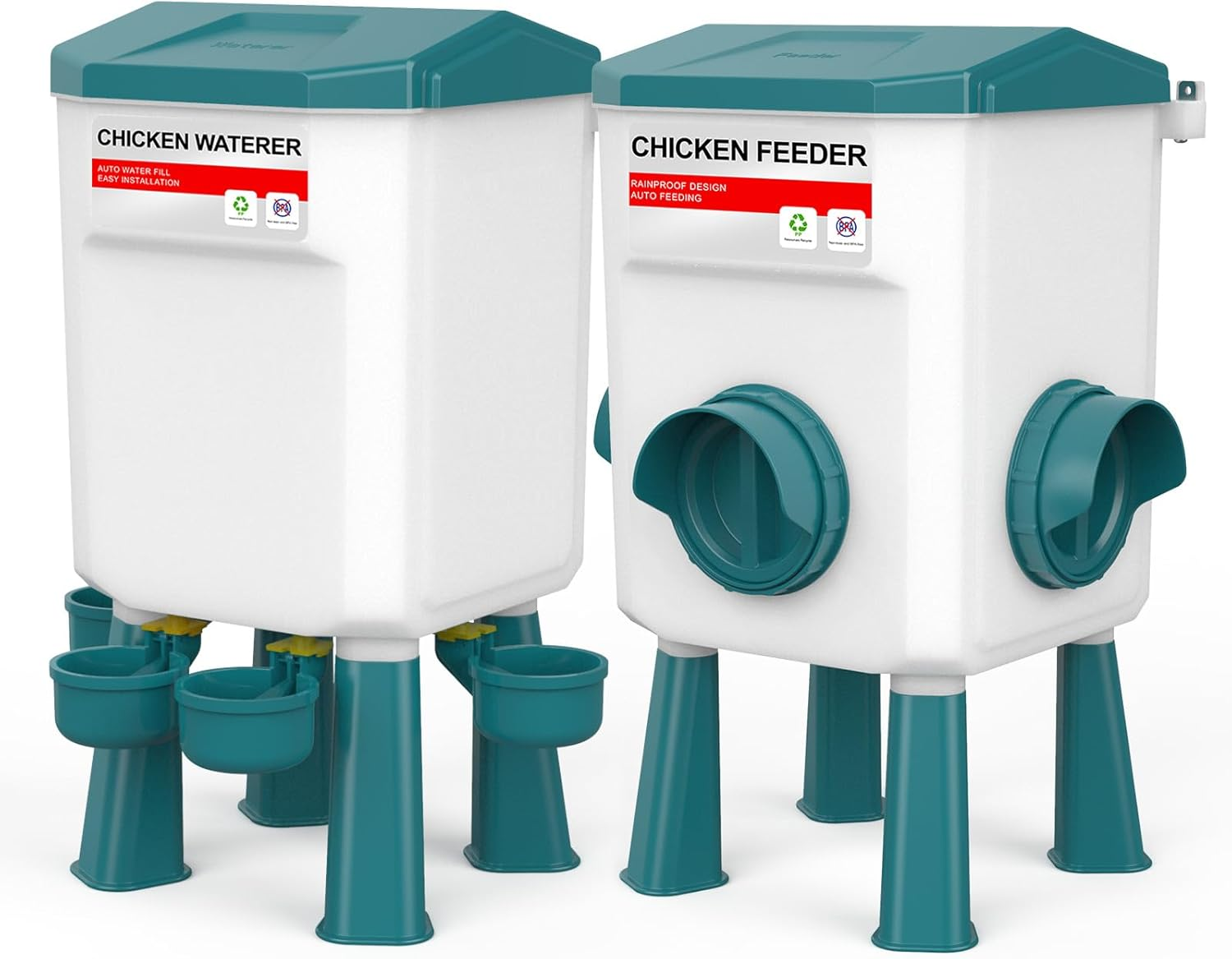 Chicken Feeder and Waterer, Hanging Poultry Feeding, Chicken Coop Accessories, Large Capacity 12KG + 11L Waterer Feeder Set, Automatic Chick Feeder and Waterer Set (Blue) image number 4