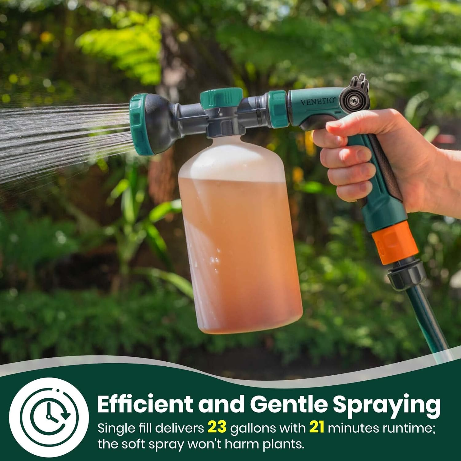 VENETIO 8-Dial Hose End Sprayer for Liquid Fertilizer/Soap | Precision Lawn, Yard & Garden Feeder for Uniform Fertilizing and Watering Plants | Hose Attachment Nozzle Spray Gun with 1000Ml Bottle image number 3