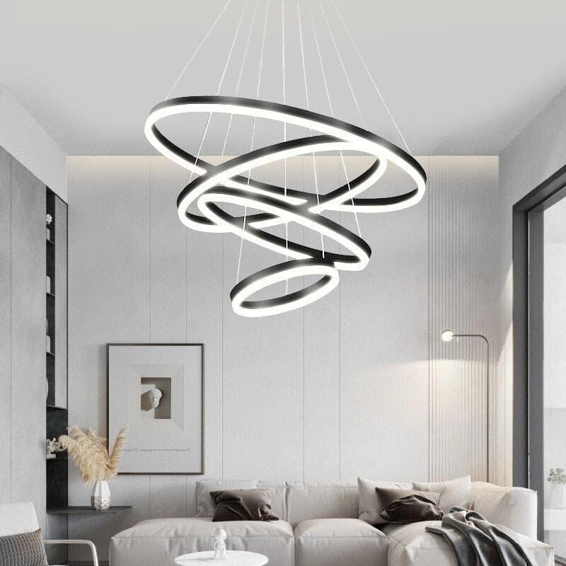 BAMDECOR Modern LED Chandelier, Dimmable Pendant Light with Remote Control Rings round Ceiling Lighting Fixture 3 Color Temperatures Contemporary Chandeliers (4 Rings-Black) image number 5