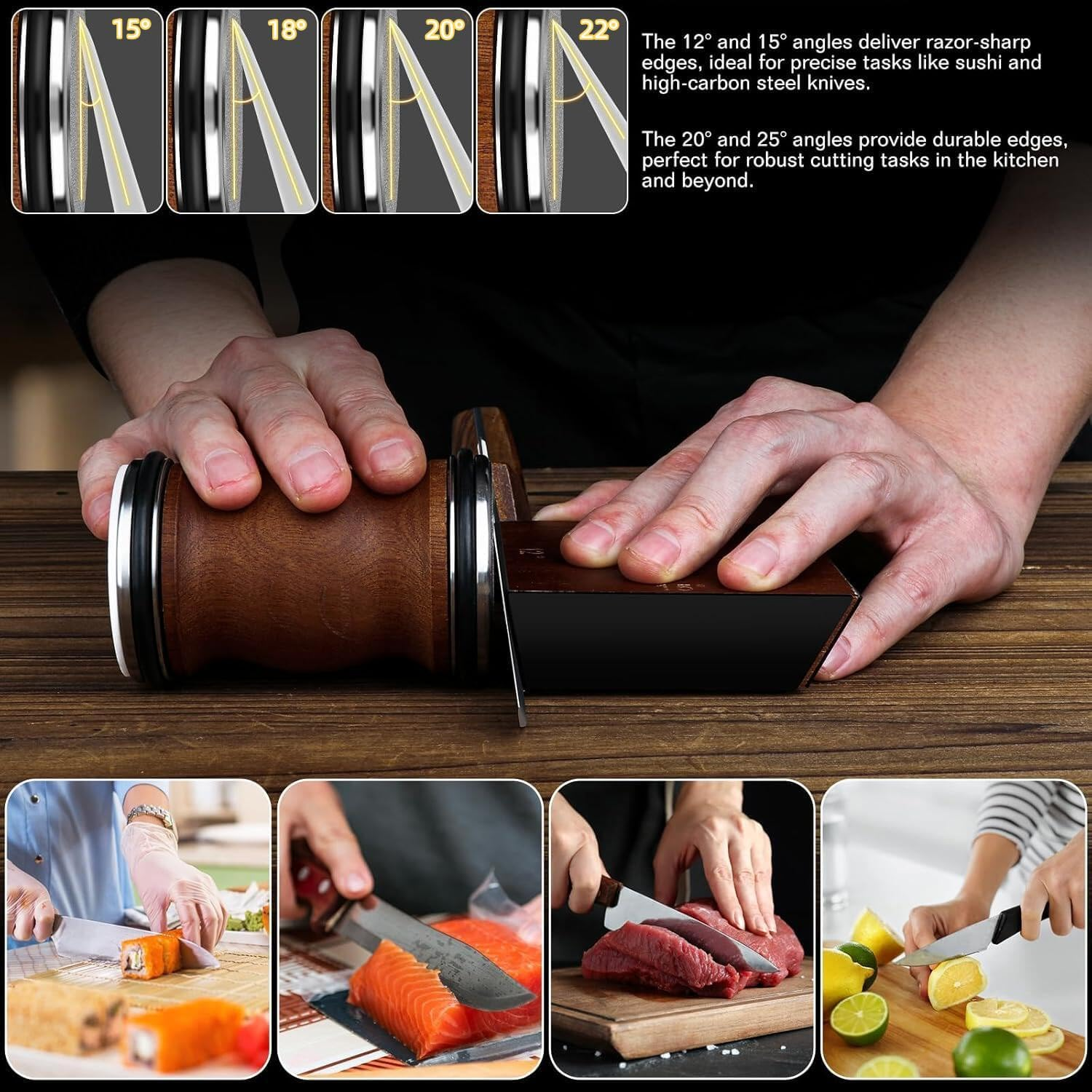 Rolling Knife Sharpener Tool Kit, Multi-Angle Magnetic Roller Sharpeners for Kitchen Knives, Diamond&Ceramic Knife Sharpening System Set, Offers 18&15&20&22 Degree Sharpening image number 1
