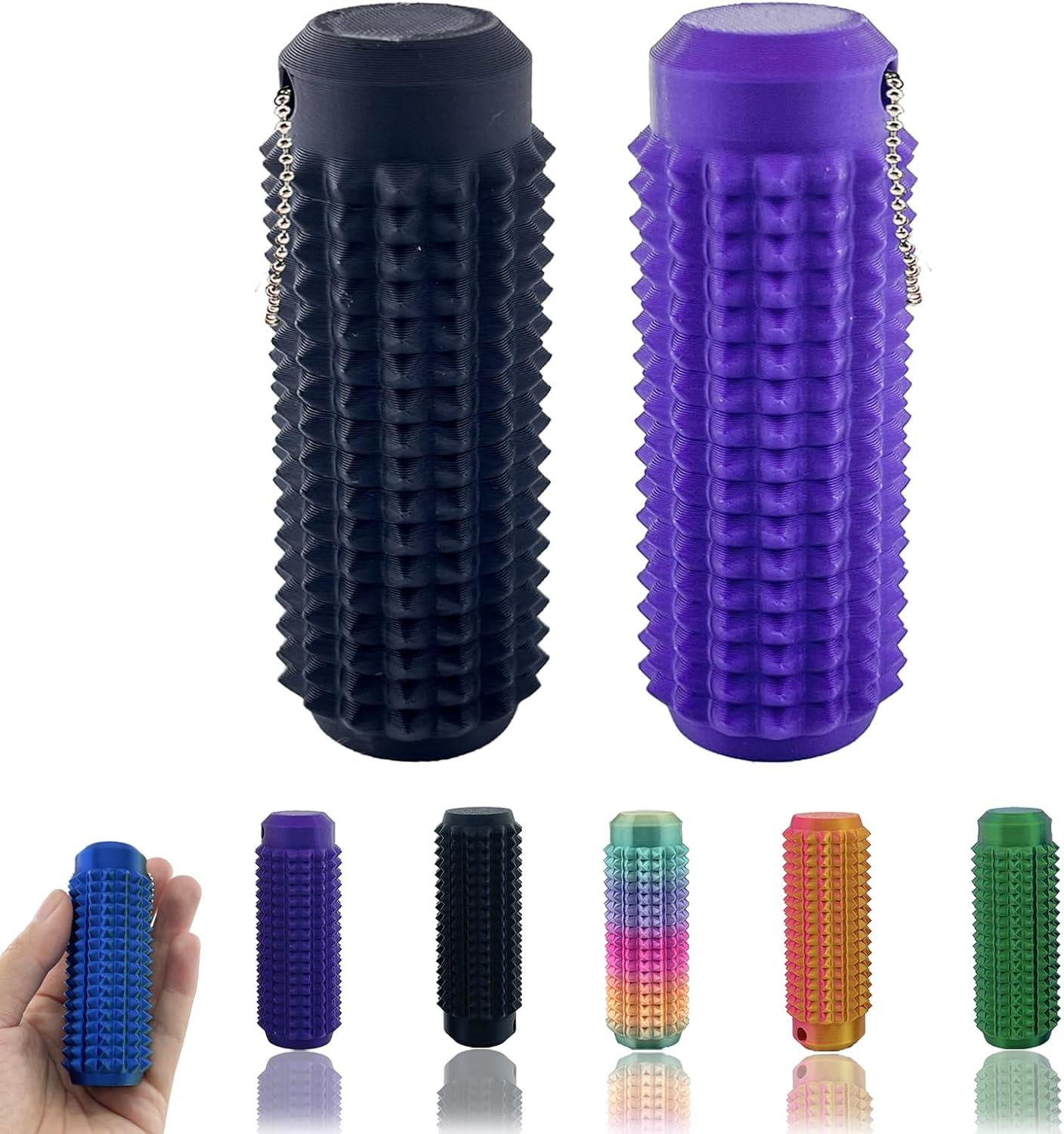 Little Ouchies Fidget, Pocket Mini Fidget Toy for Adults, Pain Stim Fidget,Spiky Grippie Stim Keychain for Anxiety Relief Positive 2Pcs (Blue Green+Red Gold)