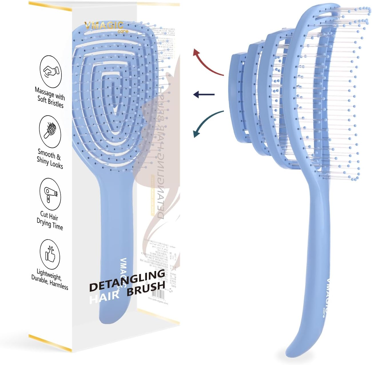 Detangling Hair Brush for Women, Men & Children, No Tugging Pull Hairbrush for Straight, Curly & Wet Hair (Wine Red)