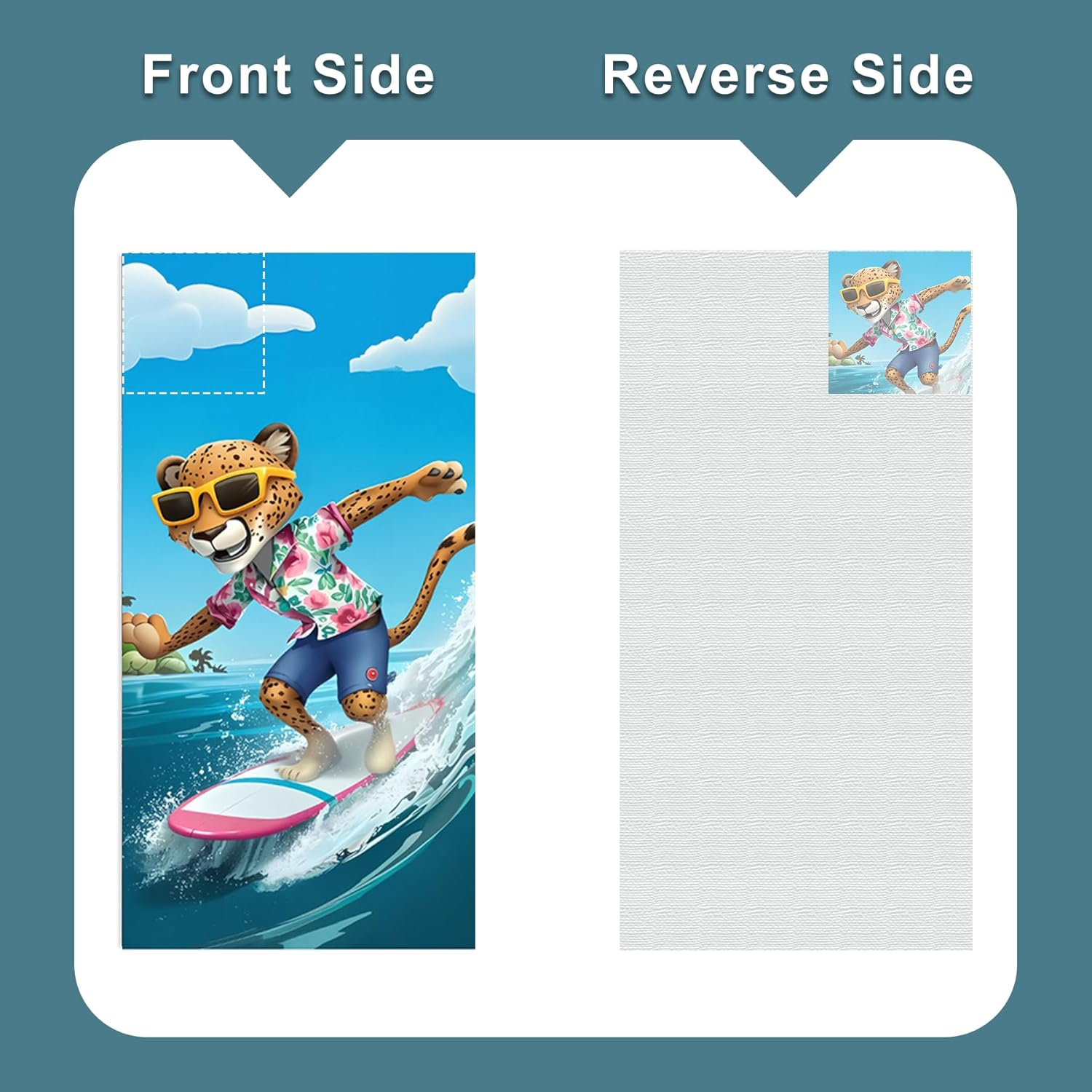 Beach Towel Backpack &ndash; Portable 2-In-1 Sand-Free Beach Towel with Integrated Storage Bag &ndash; Lightweight, Quick-Dry, Printed Towel for Travel, Swimming, Camping & Outdoor Activities (Style 3) - Style 3-Surfing Leopard image number 3