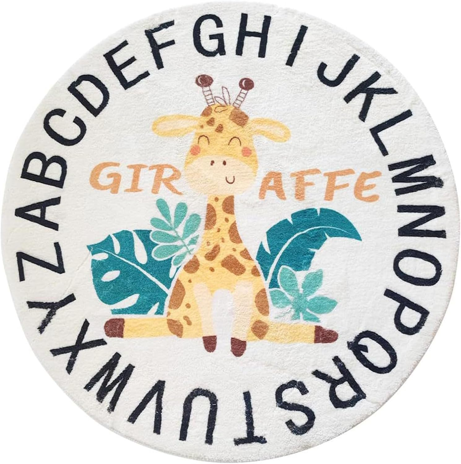 Soft round ABC Rug for Kids Room, 4Ft Fluffy Washable Circle Nursery Rug, Non-Slip Alphabet Educational Baby Kids Rug Carpet for Playroom Bedroom Classroom Kids Room Decor (White)