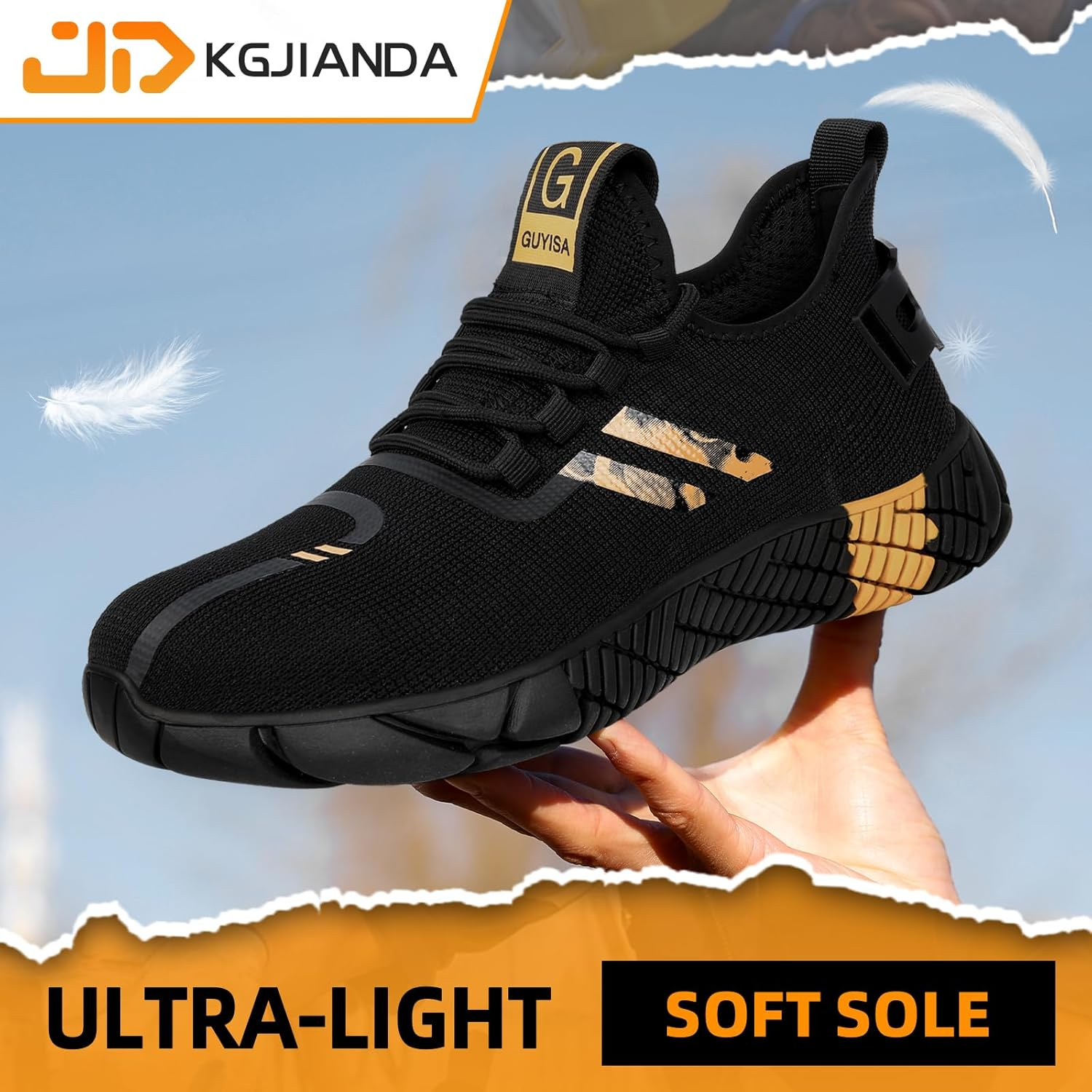 KGJIANDA Steel Toe Shoes for Men Breathable and Lightweight Safety Shoes Indestructible Construction Shoes image number 3