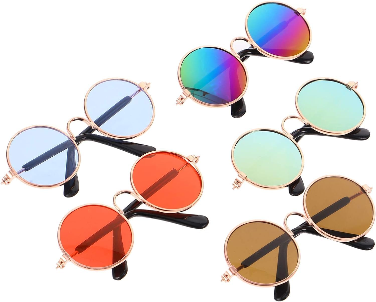 5Pcs Dog Cat Sunglasses Funny Cute Cat Small Dog Sunglasses Classic round Retro Pet Glasses Eyewears Dog Cat Cosplay Party Costume Photo Props