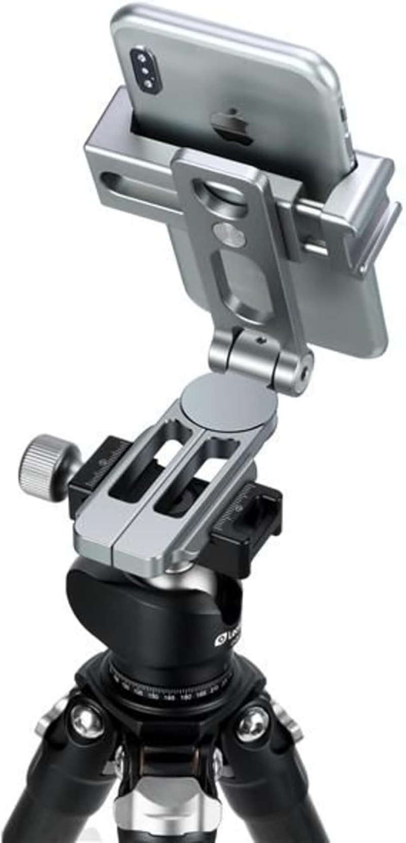 LEOFOTO PS-2 Phone Holder, Cell Phone Stand, Adjustable Angle, Compact and Portable, 1/4" Screw Thread, Arca Compatible (Silver)