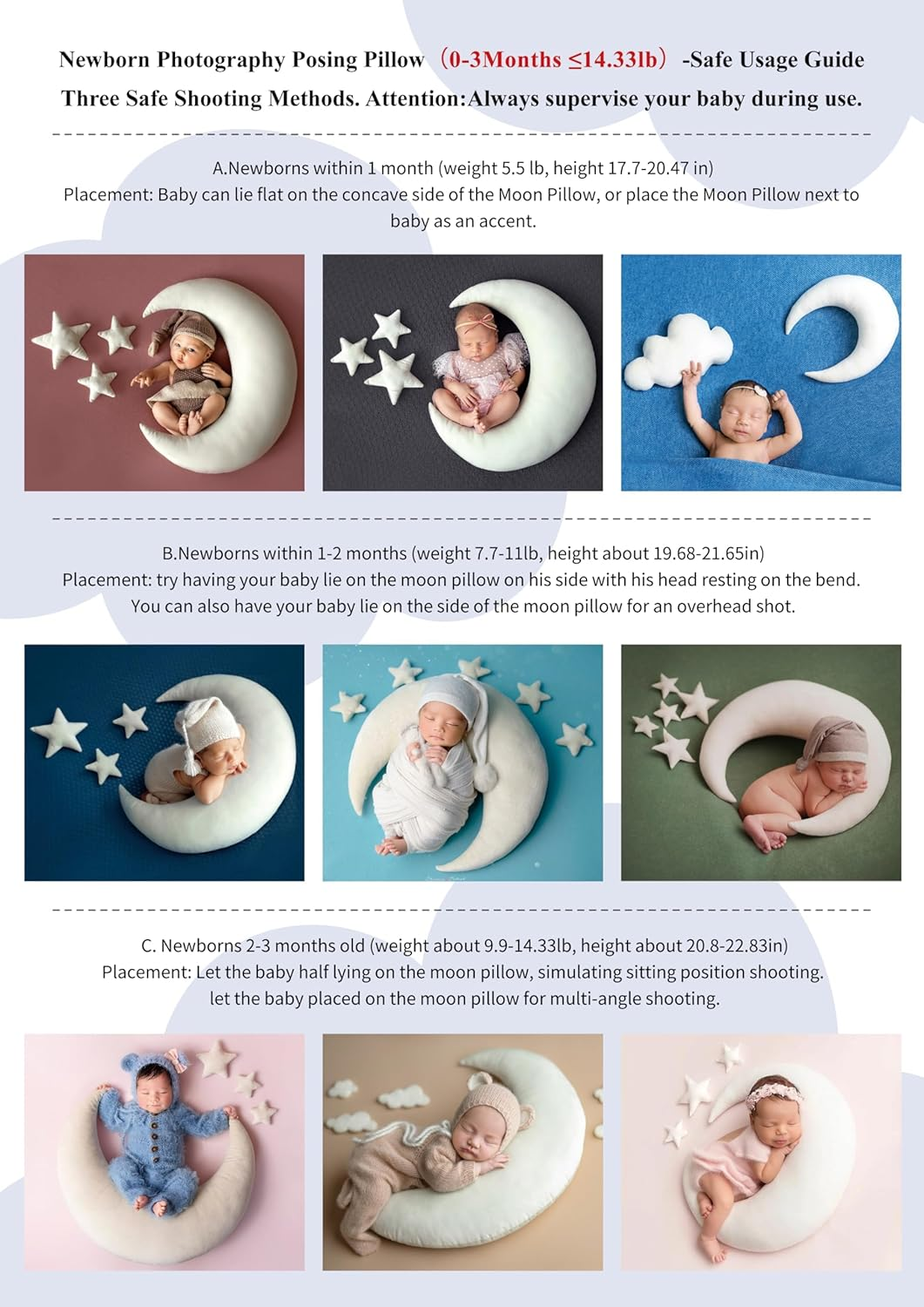 Moon Star Pillow Newborn Posing Pillow Newborn Photography Posing Pillows Infant Photography Props Set (White) image number 2