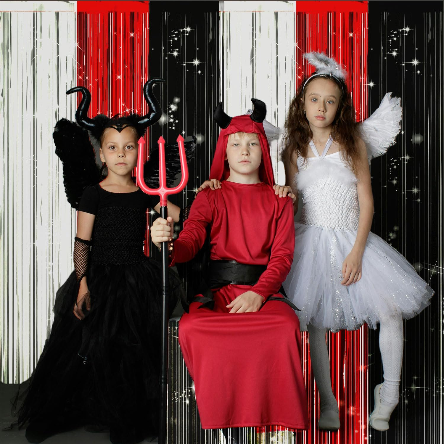 3 Pcs Tinsel Party Streamers, Red Black and White Foil Fringe Curtains Tinsel Streamers Foil Fringe Curtain Backdrop for Birthday Party Decorations image number 3