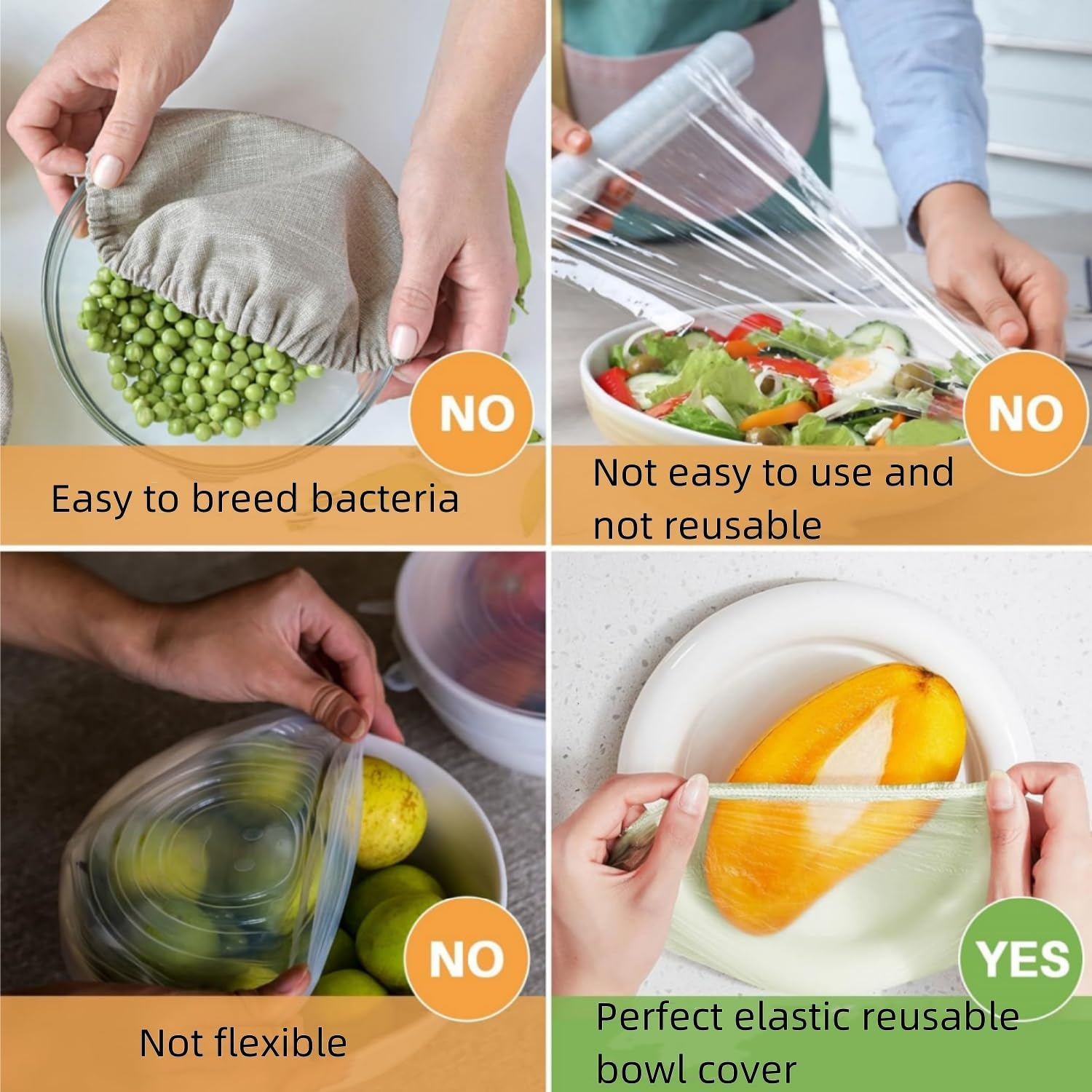 60 Pcs Reusable Food Covers, Clear Elastic Food Storage Covers Fresh Keeping Bags Bowl Dish Plate Wraps for Home Kitchen Restaurant Picnic（3 Sizes）