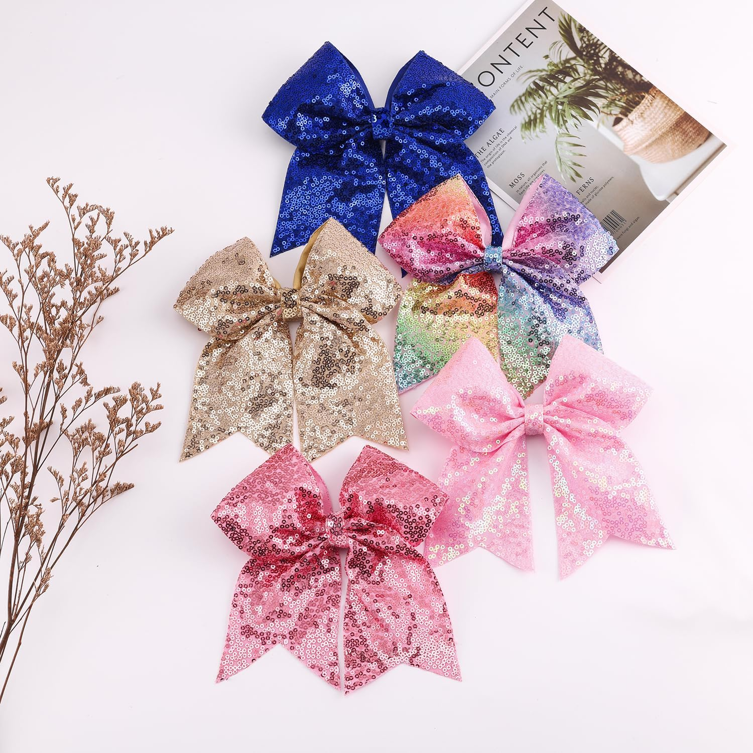 Jumbo Glitter Cheer Bow Clip - 7 Inch Large Cheerleading Sequin Hair Bow with Tails for Girls Teen Softball Cheerleader Outfit Uniform (Champ Gold) image number 6