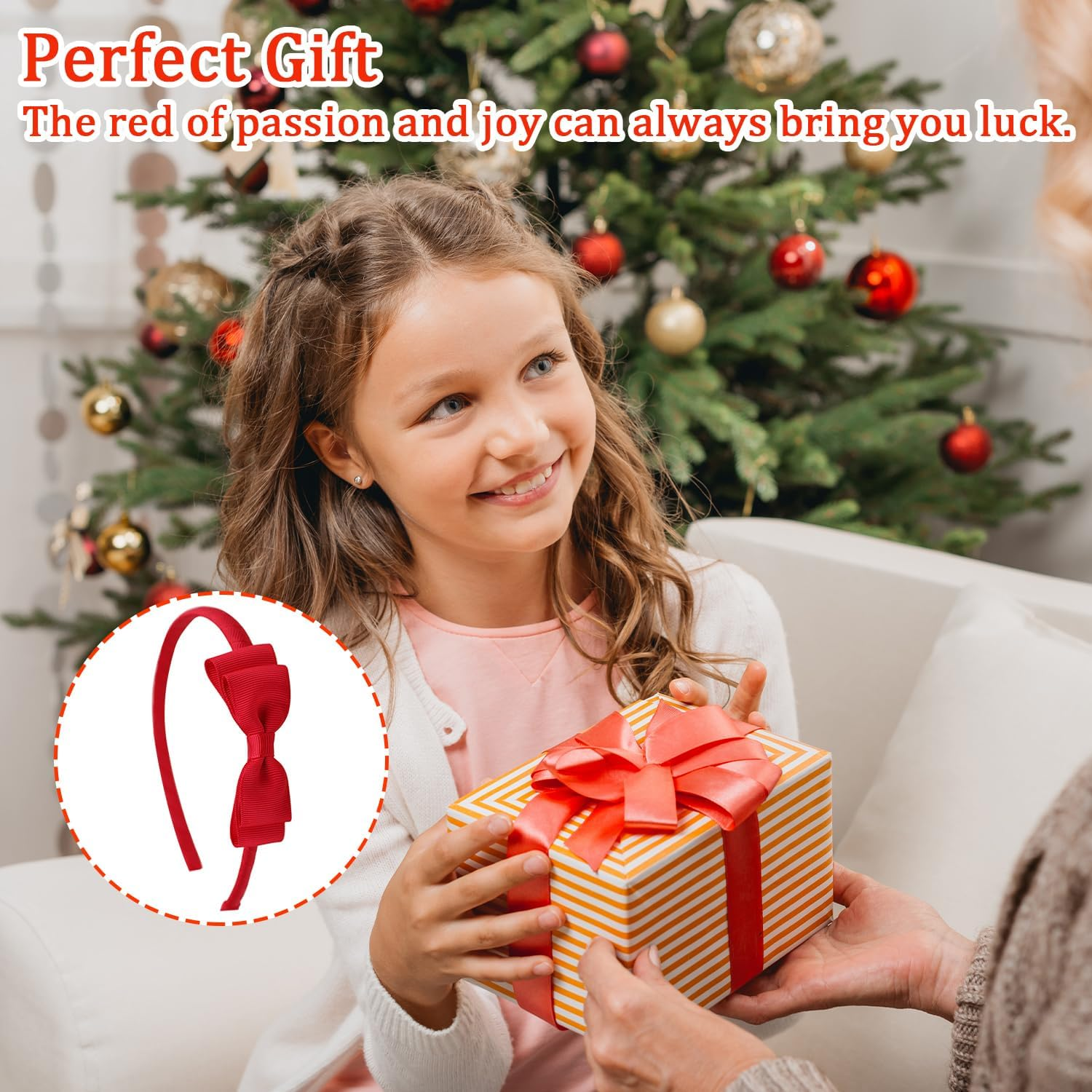 SYEYCW 4 Pcs Red Bow Hairbands, School Bows Headbands, Girls Uniform Bow Headband, Hair Accessories for Girls, Toddlers, Teens, Alice Ribbon Bands, Gift for Christmas Birthday New Year Present image number 1