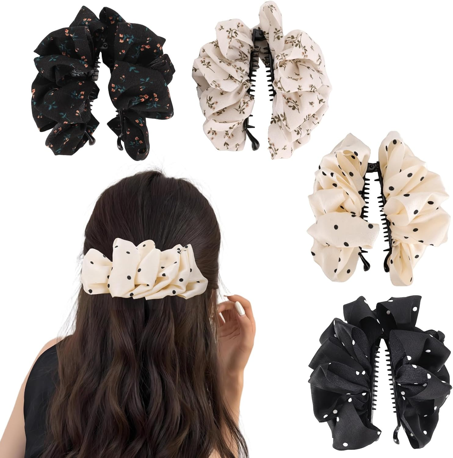 Pack of 4 Banana Clips, Silk Scrunchie Combining Banana Clip Hair Banana Hair Clip for Thick Thin Hair Banana Hair Clips Hair Accessories for Women image number 4