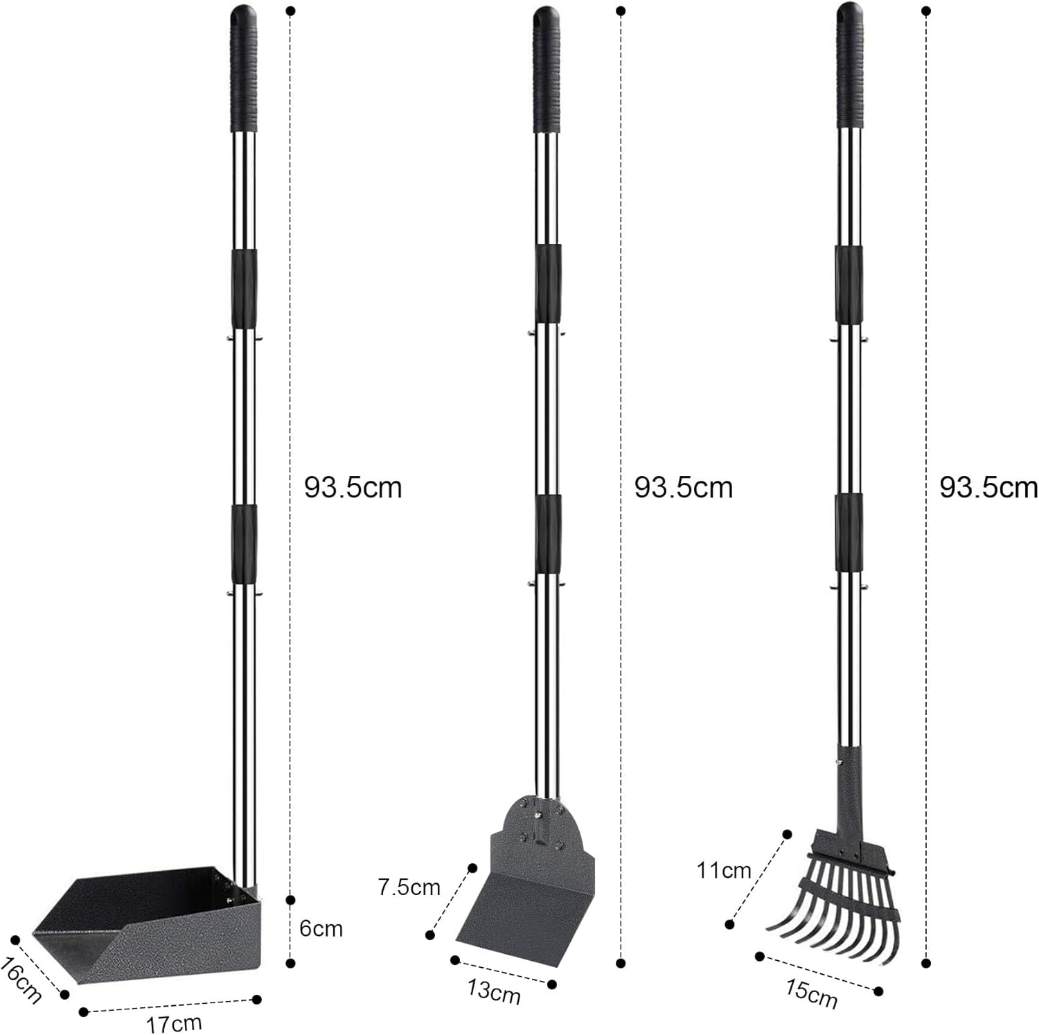 Kakeyrun 3-In-1 Dog Pooper Scooper Set, Tray Rake, and Spade 3 Pack Poop Scoop Adjustable Long Handle Metal with Tray for Pet Waste Removal, No Bending Clean up for Small Medium Dogs (Black) image number 3